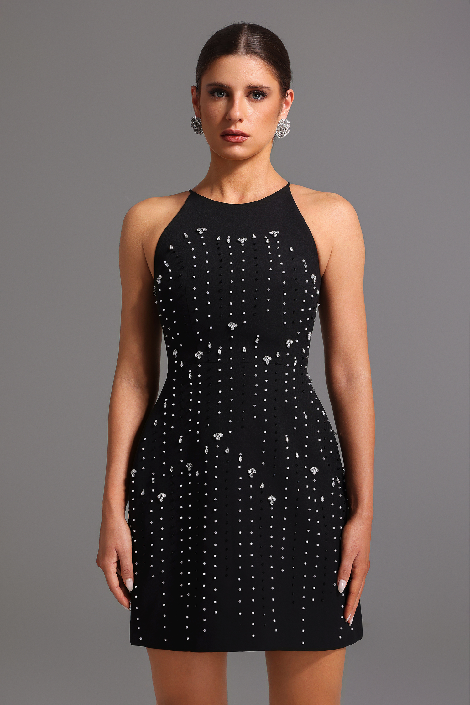 Pako Round Neck Sleeveless Diamond Mini Dress