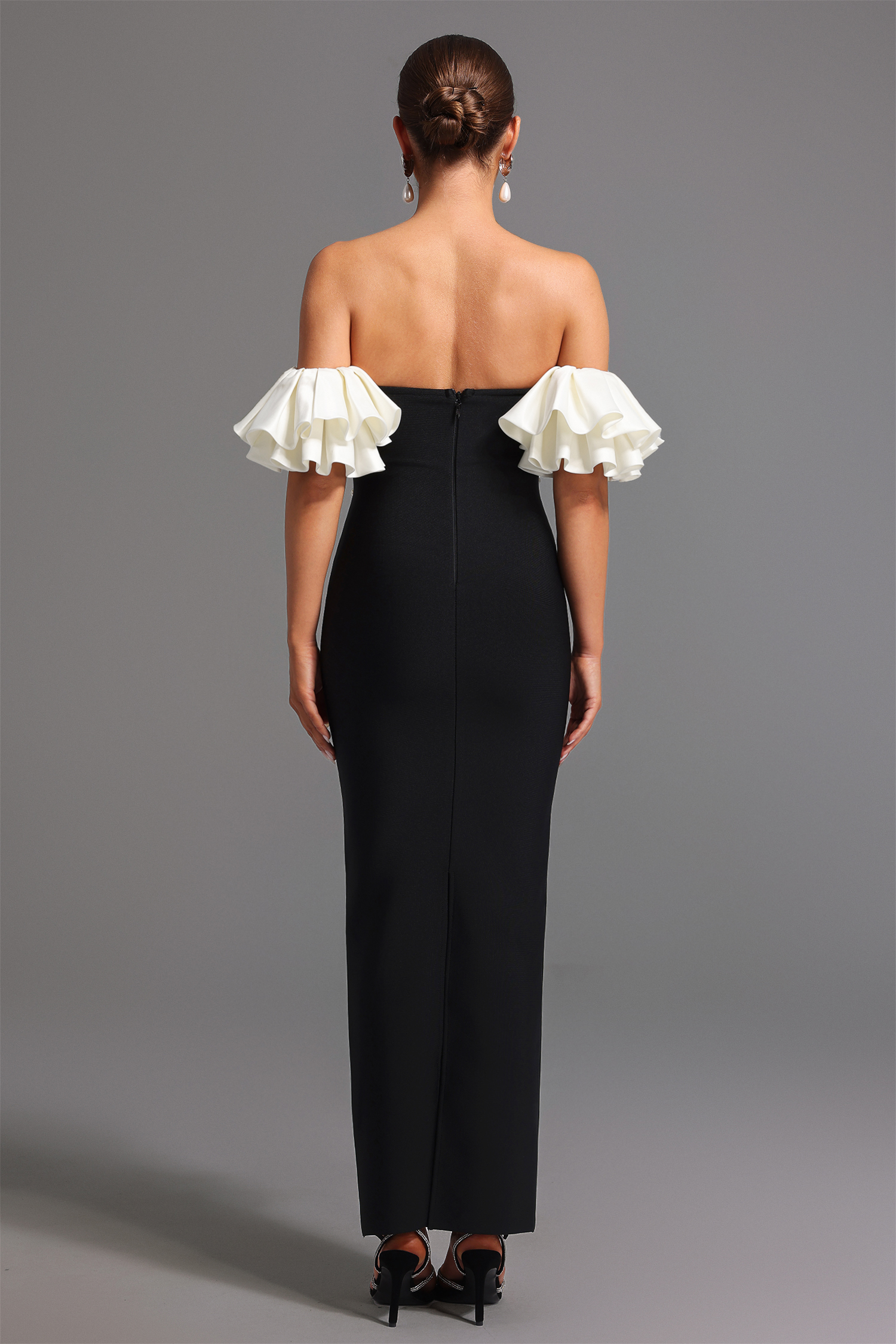 Mako Bandage Strapless Pearls Maxi Dress