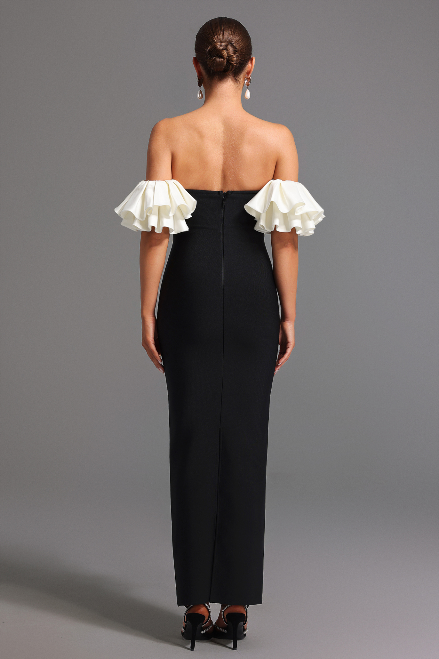 Mako Bandage Strapless Pearls Maxi Dress