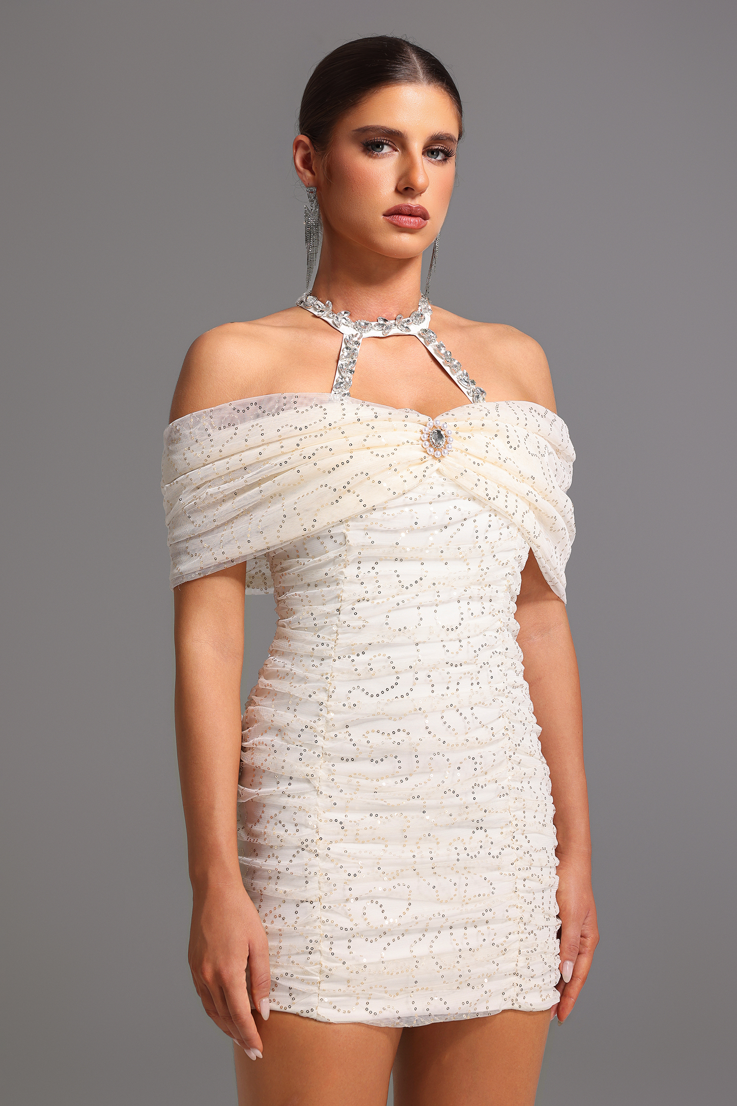 Eileen Halter  Off-The-Shoulder Bow Mini Dress