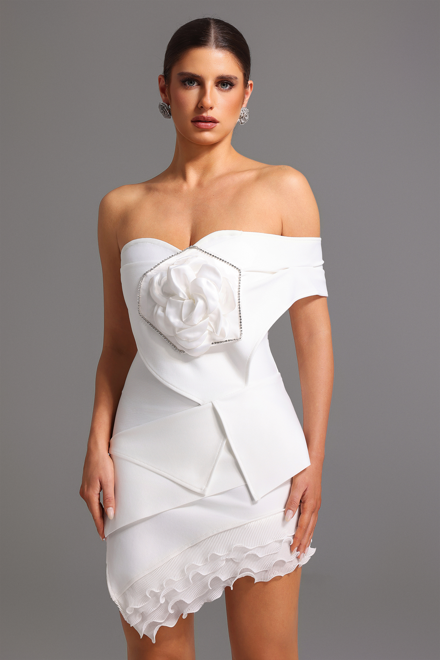 Elaba Bandage One Shoulder Flower Mini Dress