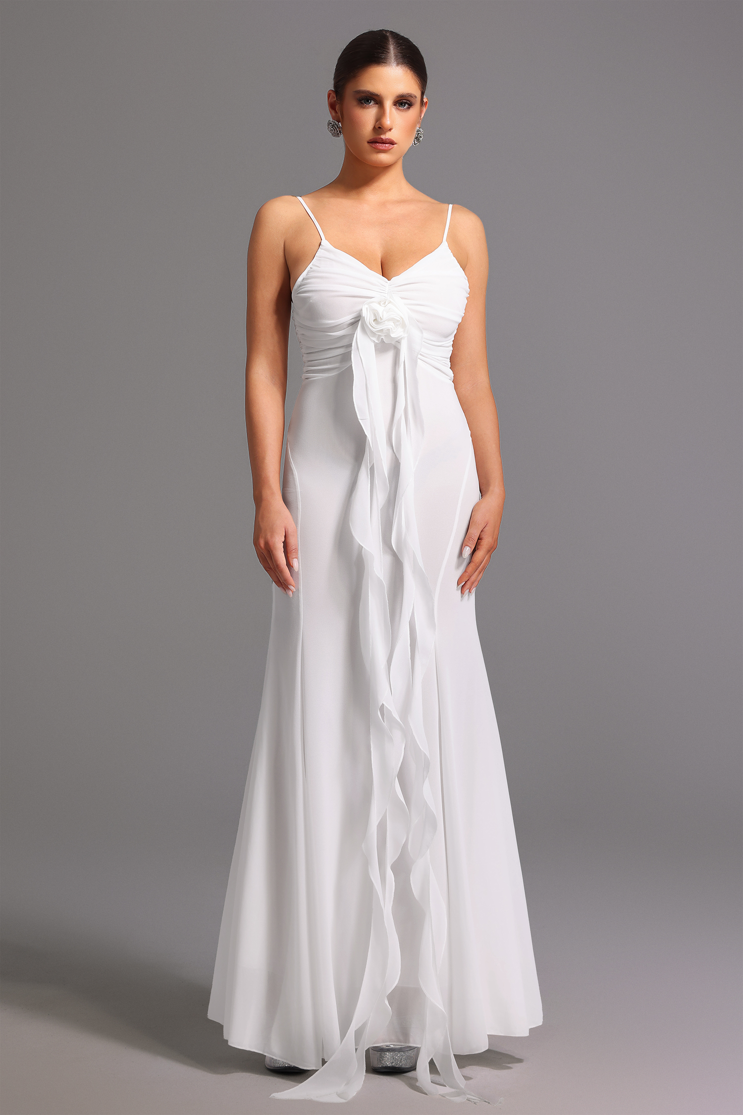 Dora Sleeveless Deep-V Flower Maxi Dress