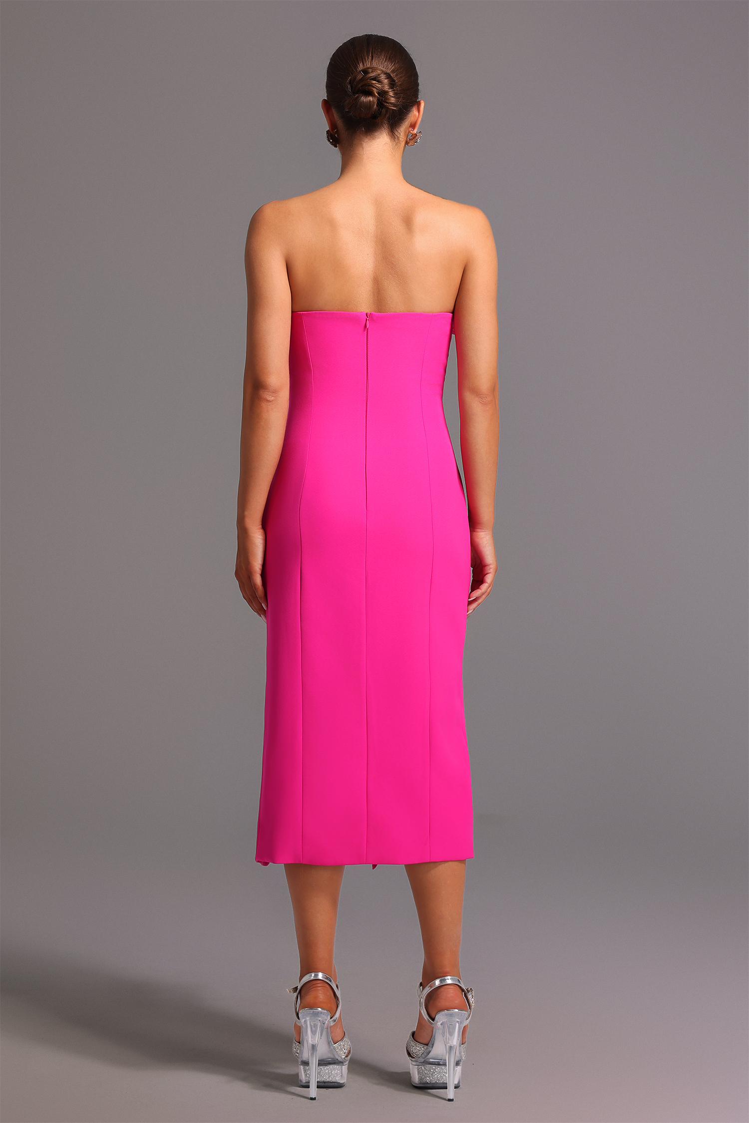 Xaviera Strapless Flowers Slit Midi Dress