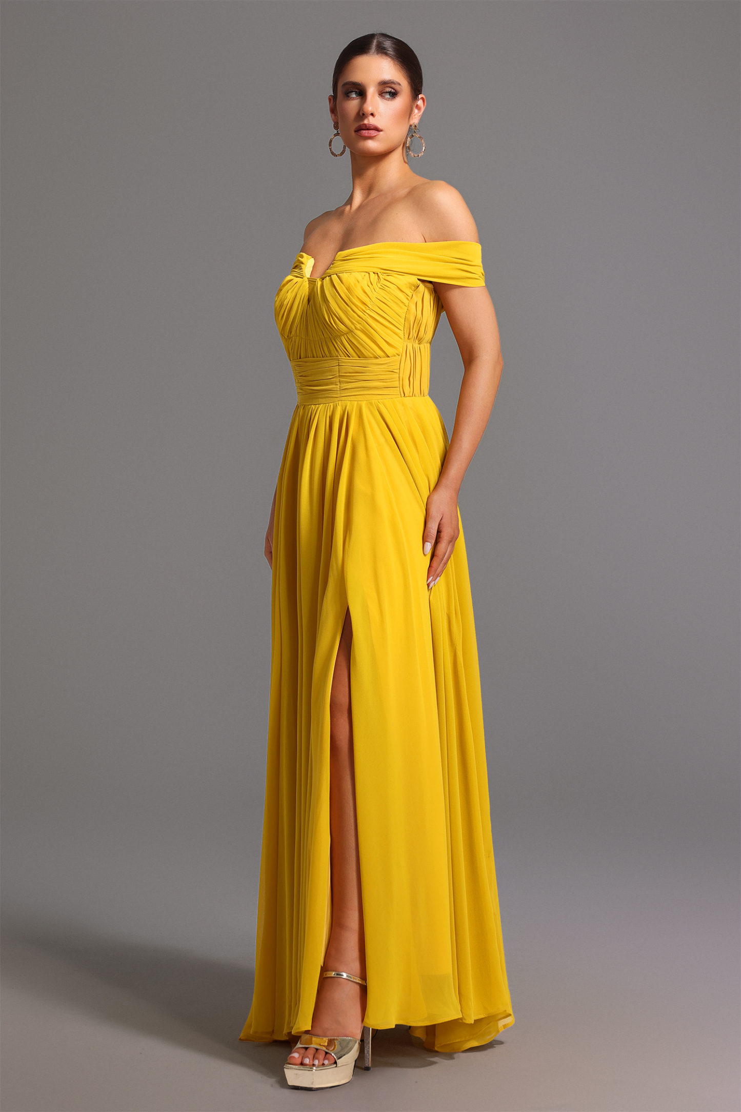 Reggie Off-the-Shoulder High Slit Maxi Dress
