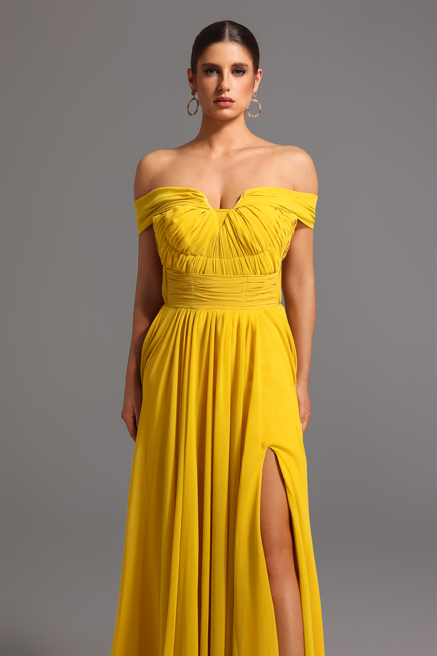 Reggie Off-the-Shoulder High Slit Maxi Dress