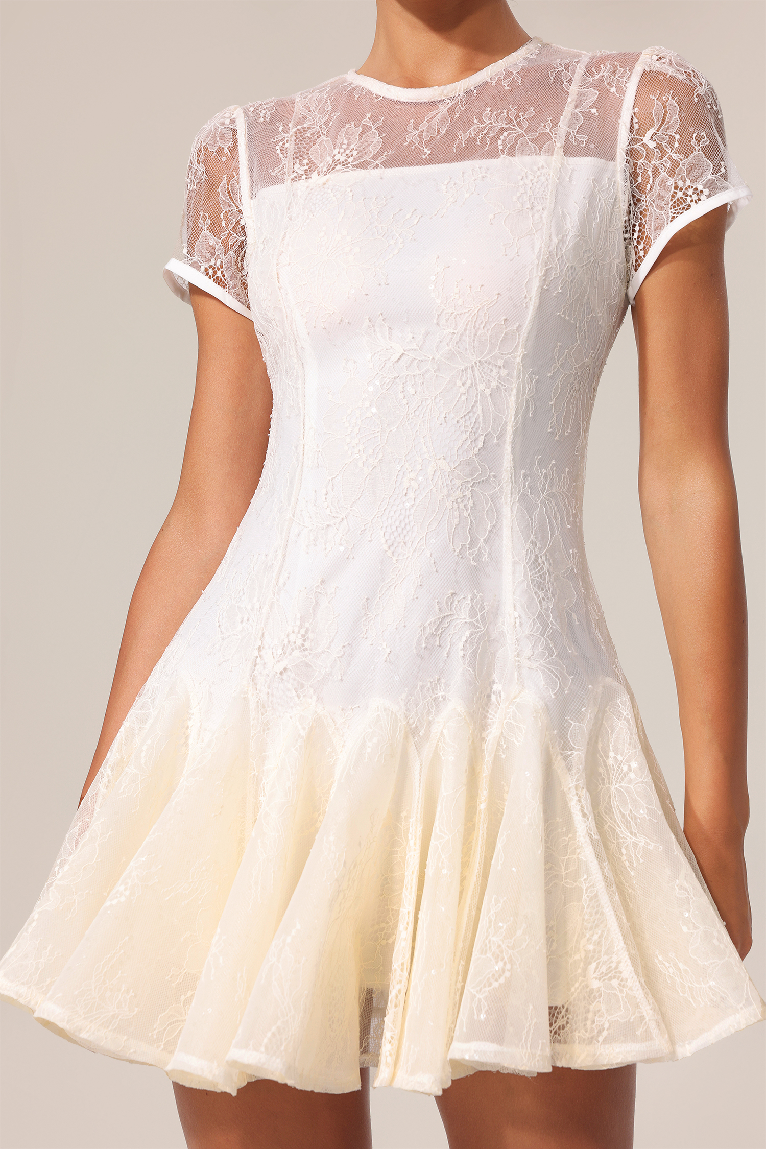Rakel Round Neck Short Sleeves Jacquard Folds Mini Dress