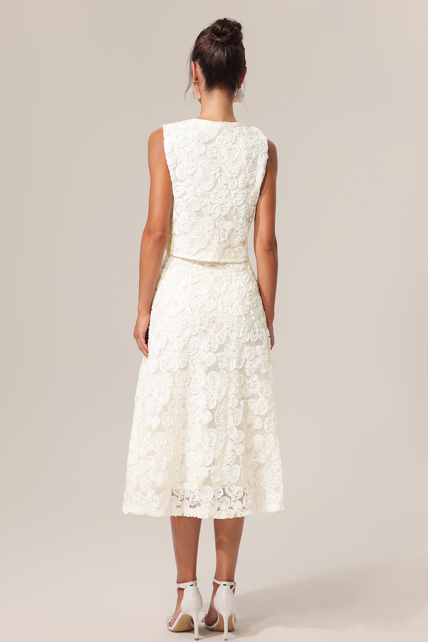 Johanne V-Neck Sleeveless Flowers Top And Skirt Two-Piece Set