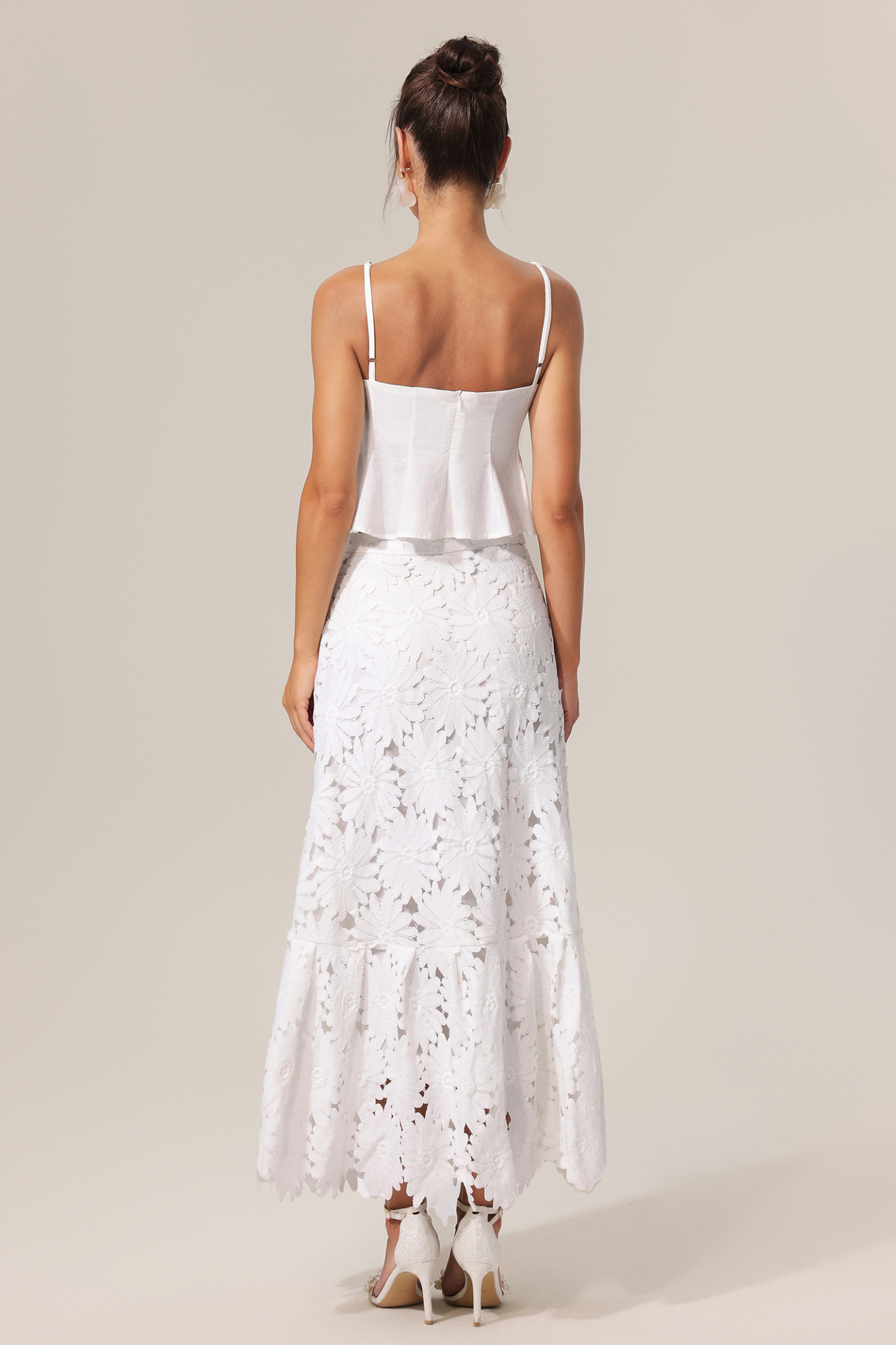 Ohney Halter Flowers Lace Top And Skirt Two-Piece Set