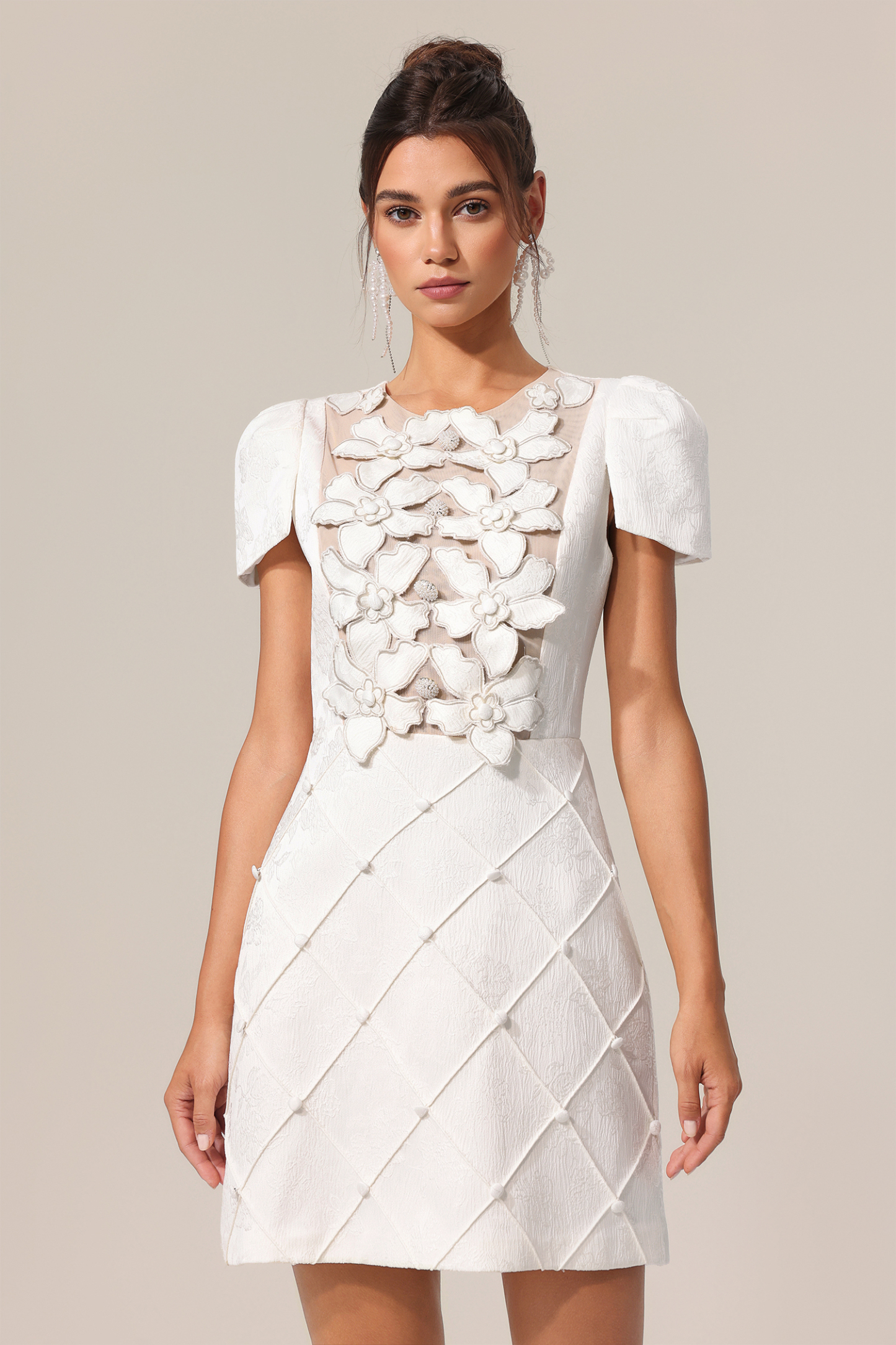 Lesa Round Neck Short Sleeve Diamond Mini Dress