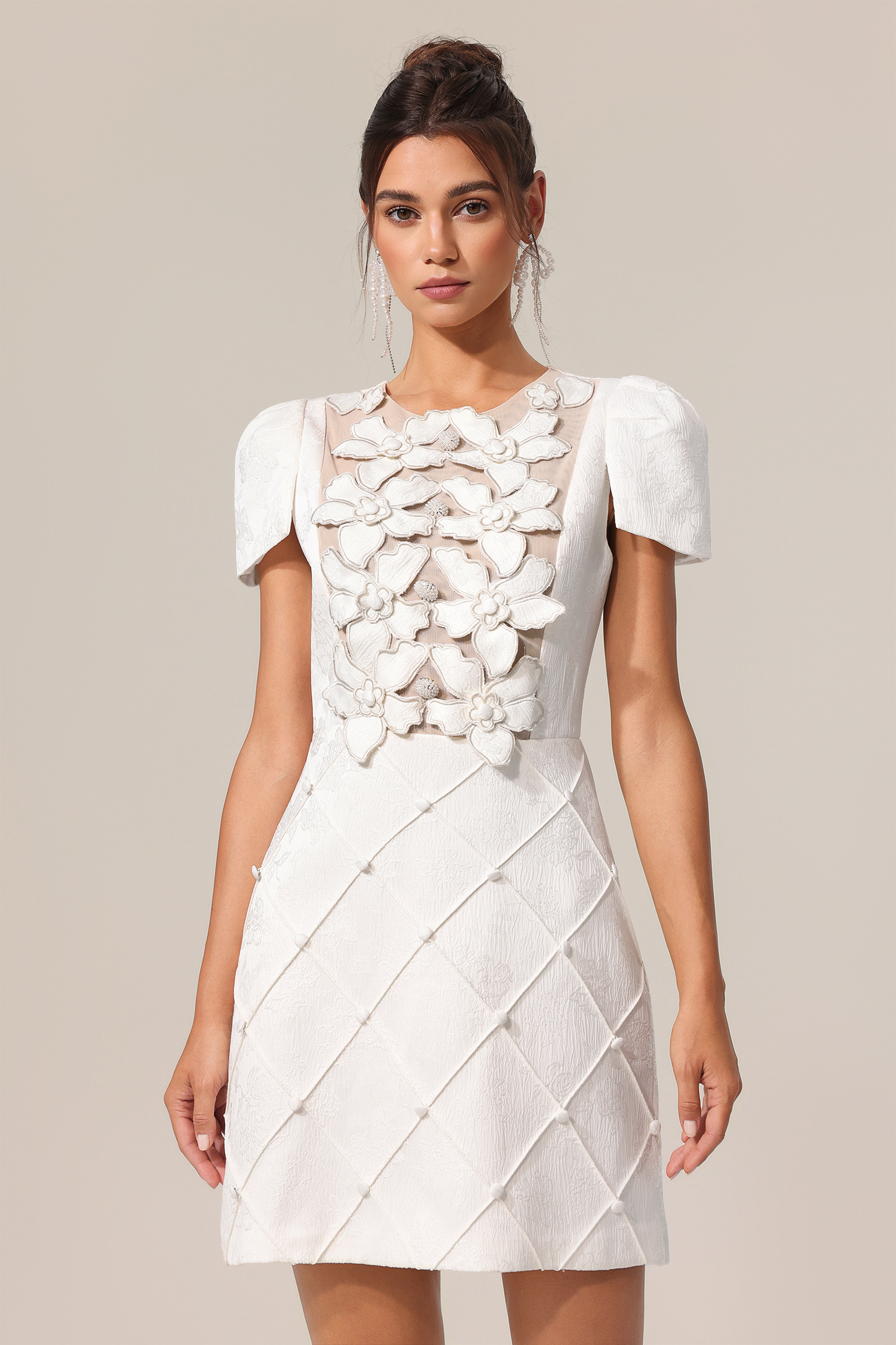 Lesa Round Neck Short Sleeve Diamond Mini Dress