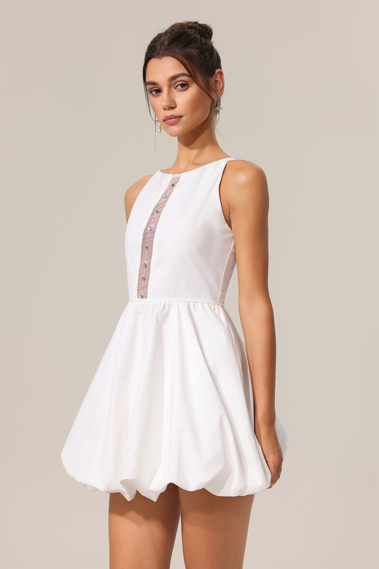 Ferean Round Neck Sleeveless Hollow Out Mini Dress