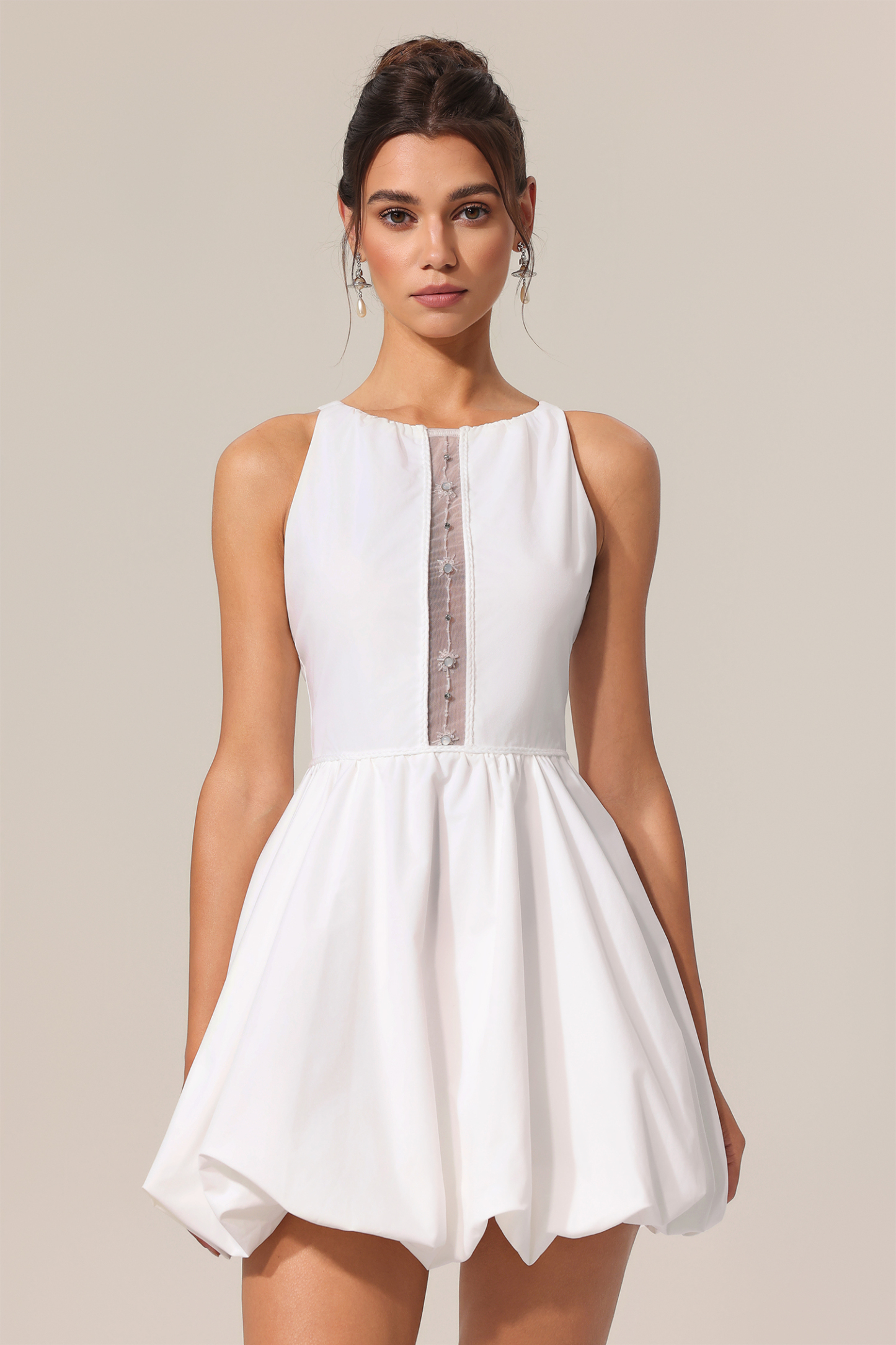 Ferean Round Neck Sleeveless Hollow Out Mini Dress