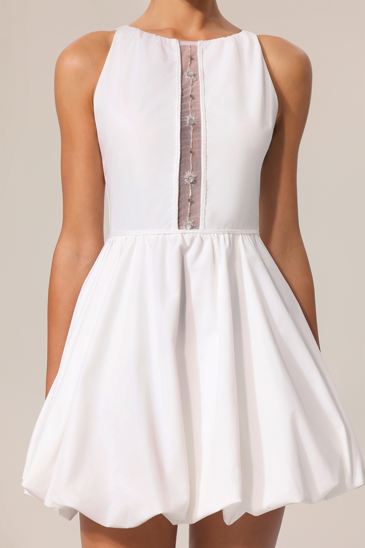 Ferean Round Neck Sleeveless Hollow Out Mini Dress