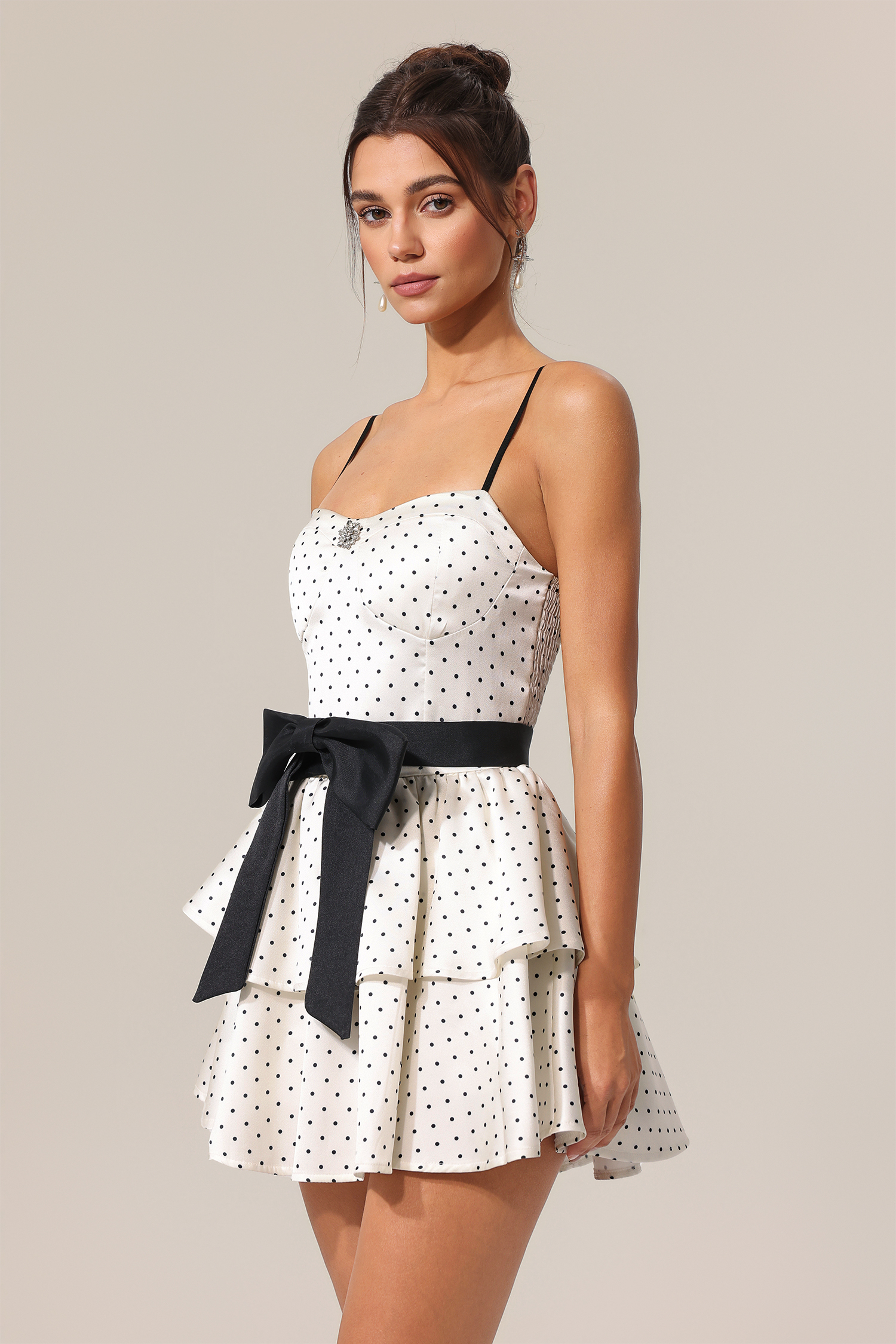 Traci Halter Bowknot Diamond Dot Printed Mini Dress