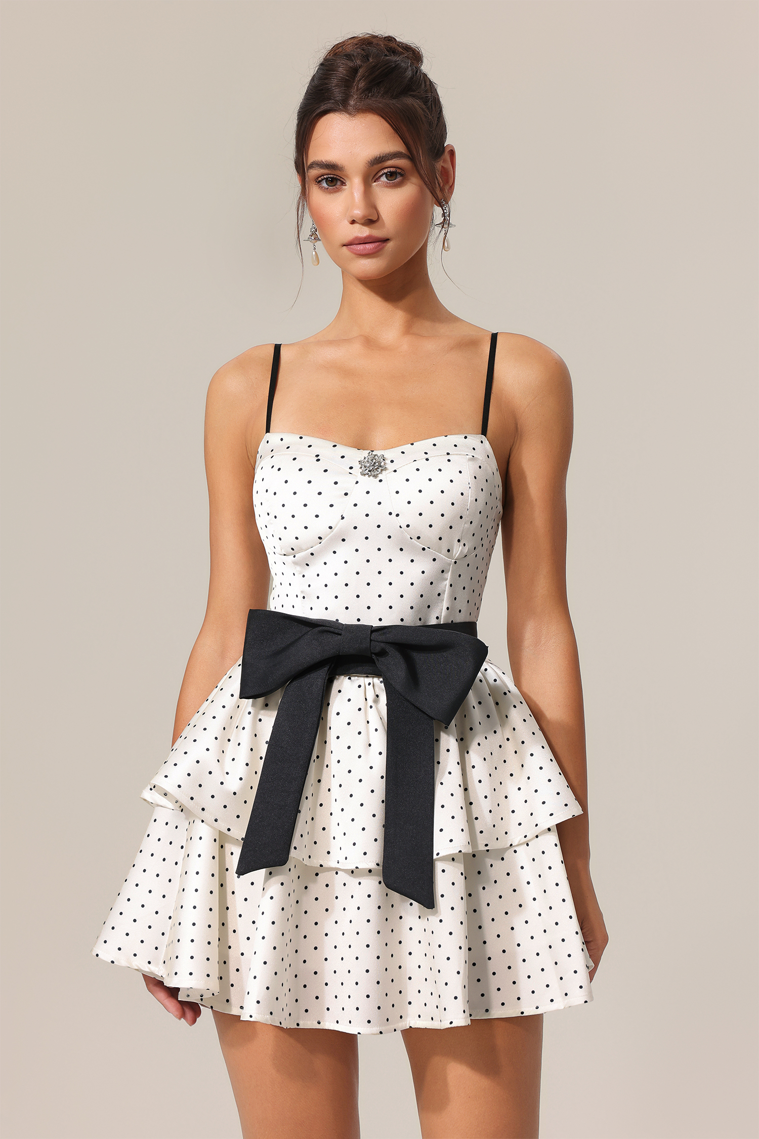 Traci Halter Bowknot Diamond Dot Printed Mini Dress