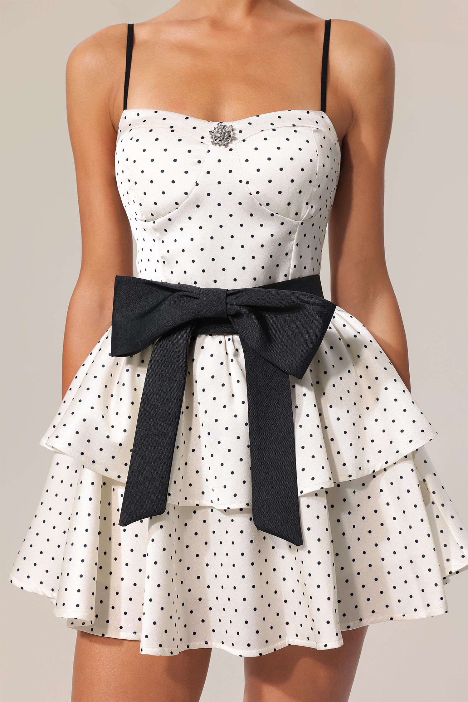 Traci Halter Bowknot Diamond Dot Printed Mini Dress