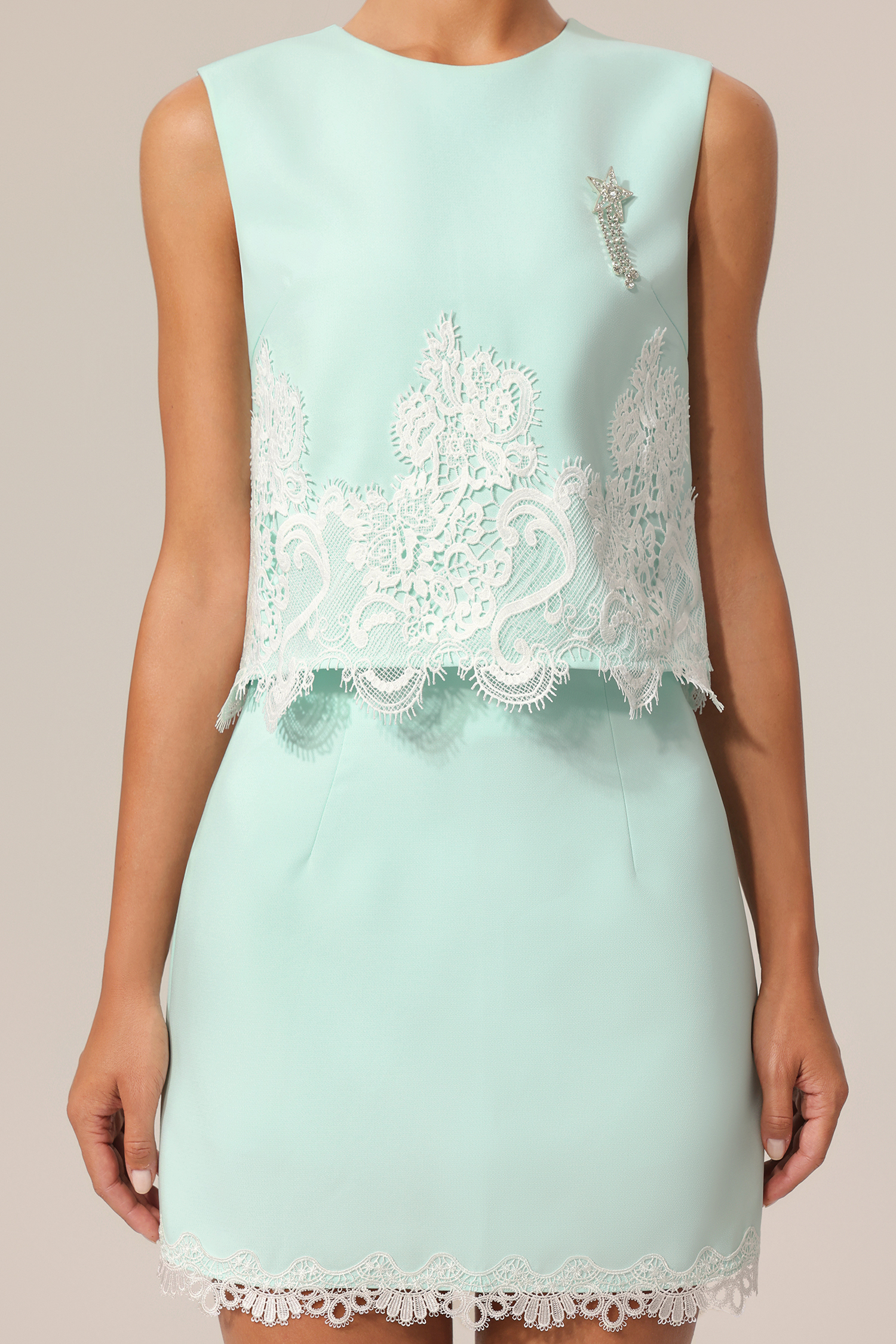 Gearoid Round Neck Sleeveless Lace Top And Skirt Two-Piece Set