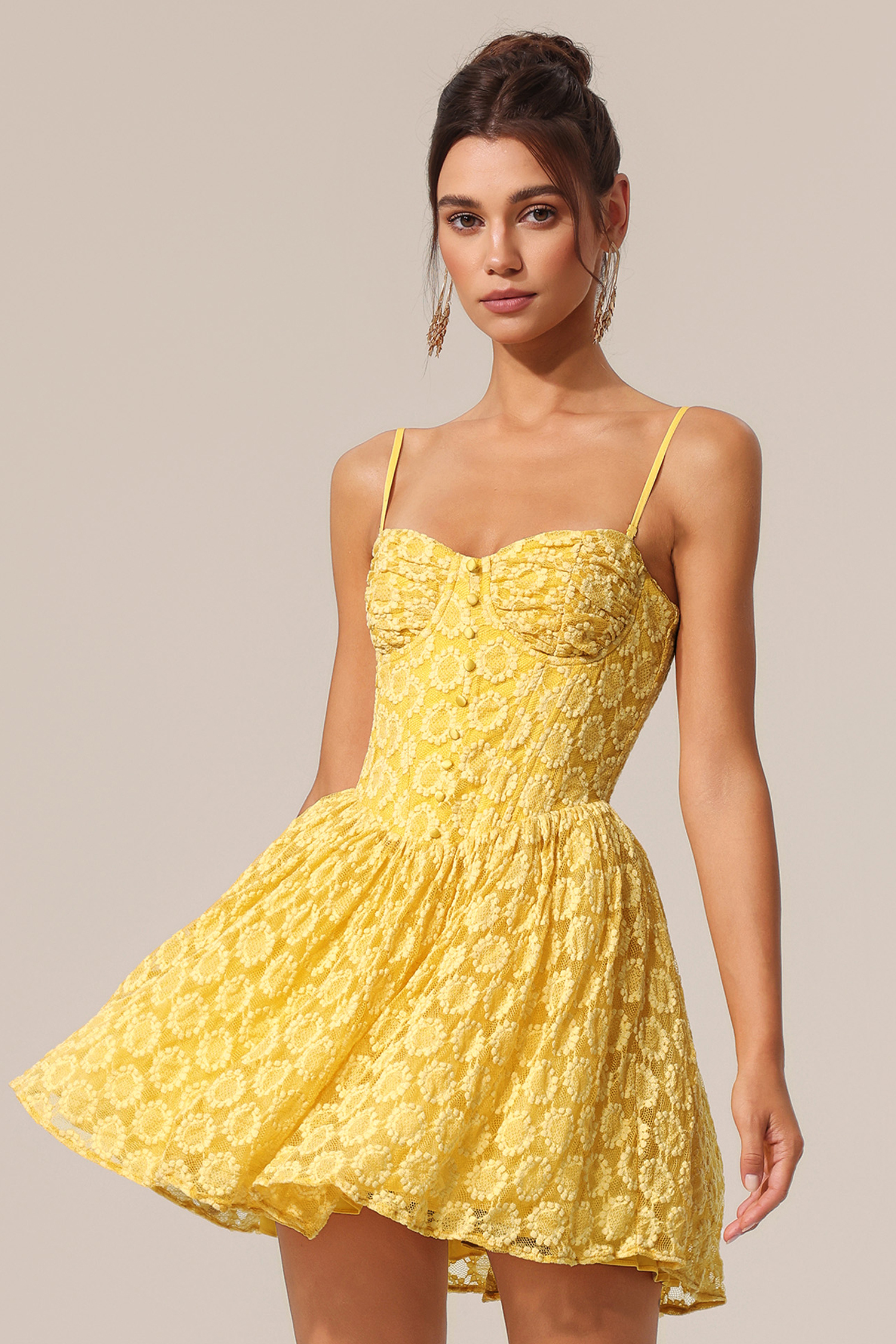 Spola Halter Flowers Lace Mini Dress