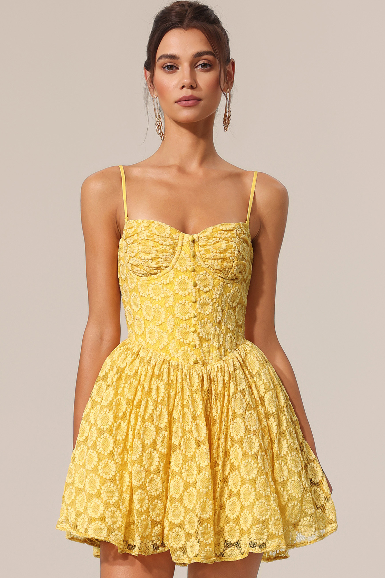 Spola Halter Flowers Lace Mini Dress