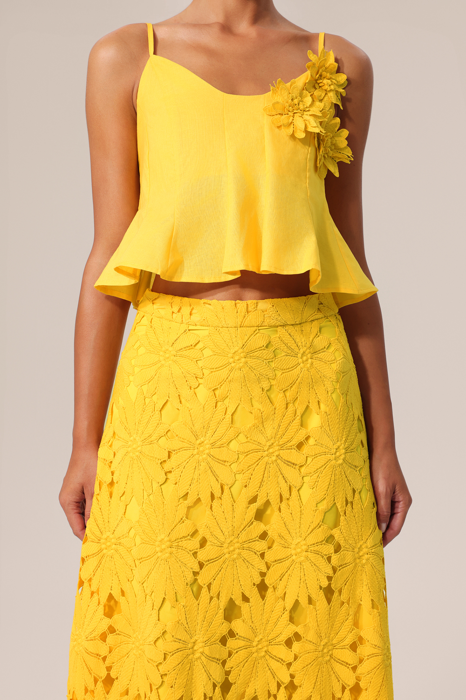 Ninao Halter Flowers Lace Top And Skirt Two-Piece Set