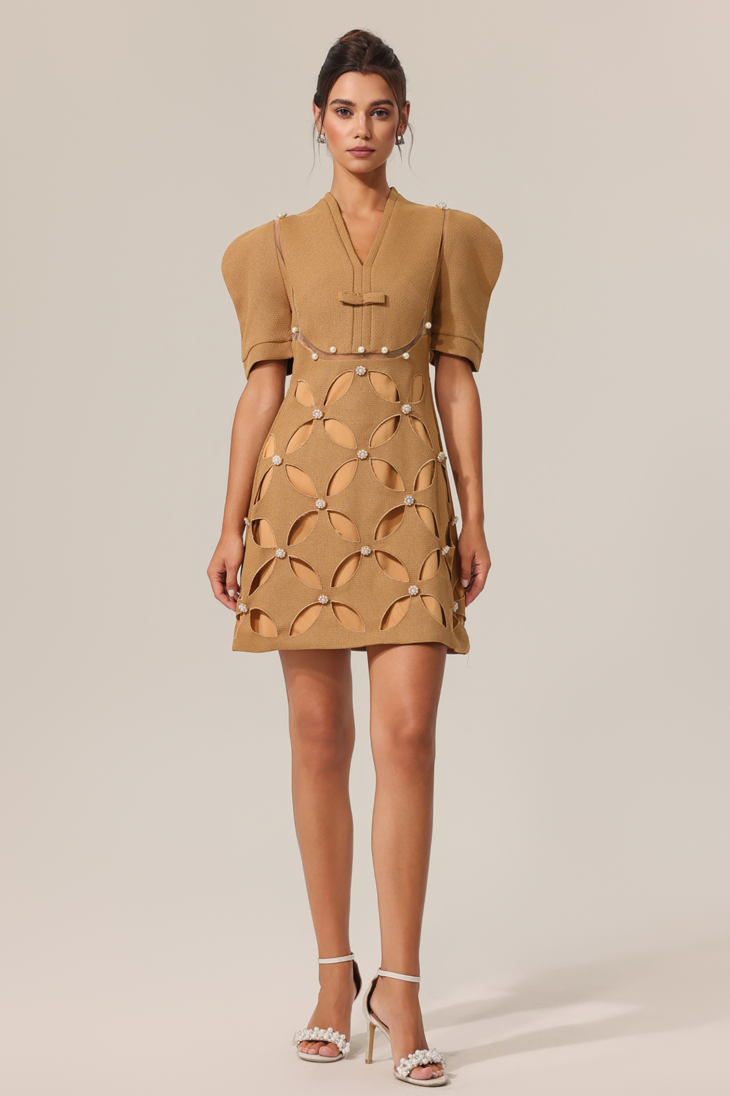 Donnica V-Neck Short Sleeves Hollow Out Mini Dress