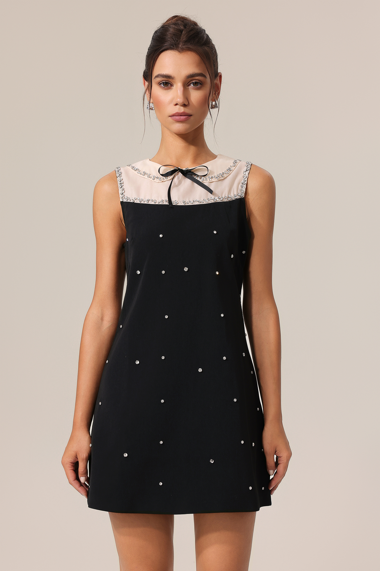Stacy Bowknot Sleeveless Diamond Mini Dress