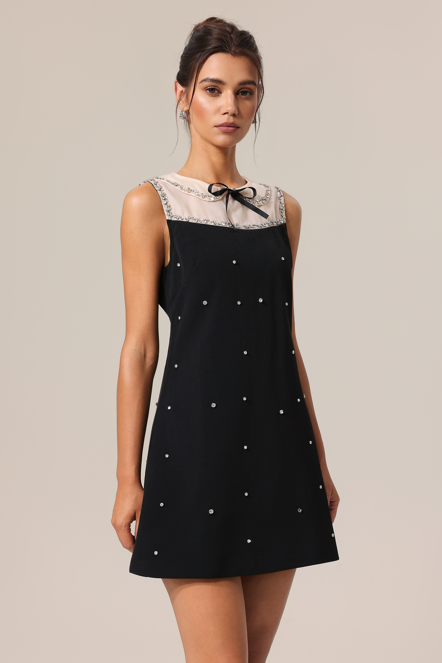 Stacy Bowknot Sleeveless Diamond Mini Dress