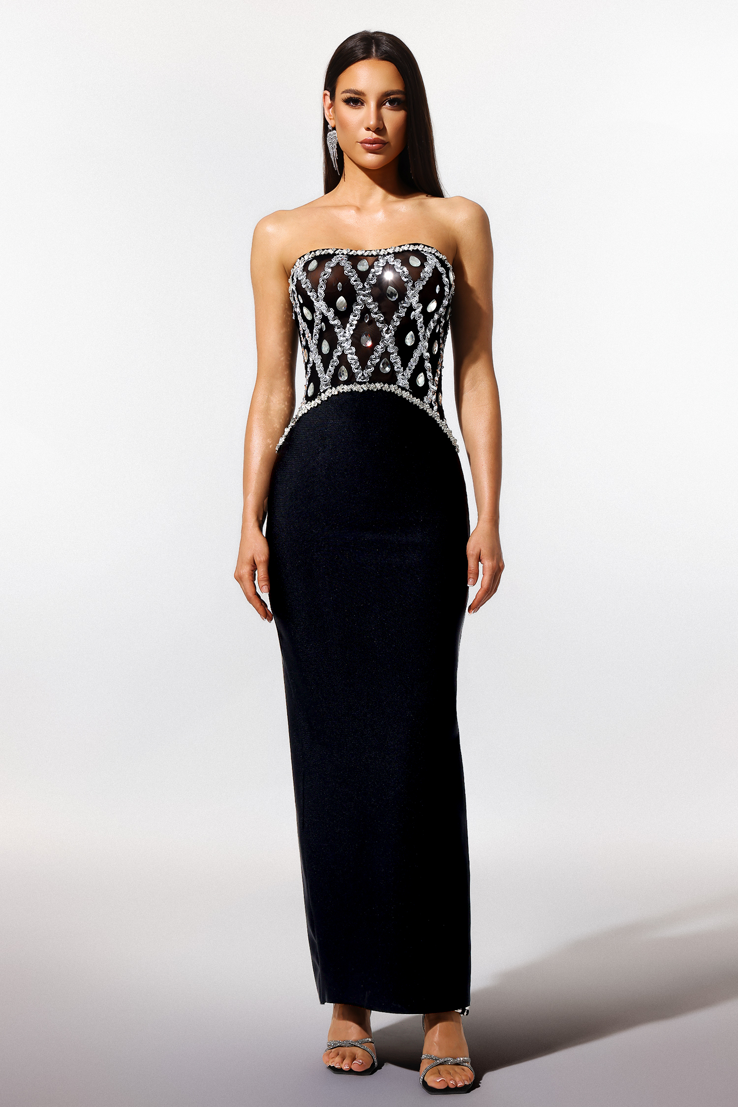 Xuliy Off-The-Shoulder Sleeveless Diamond Bandage Maxi Dress