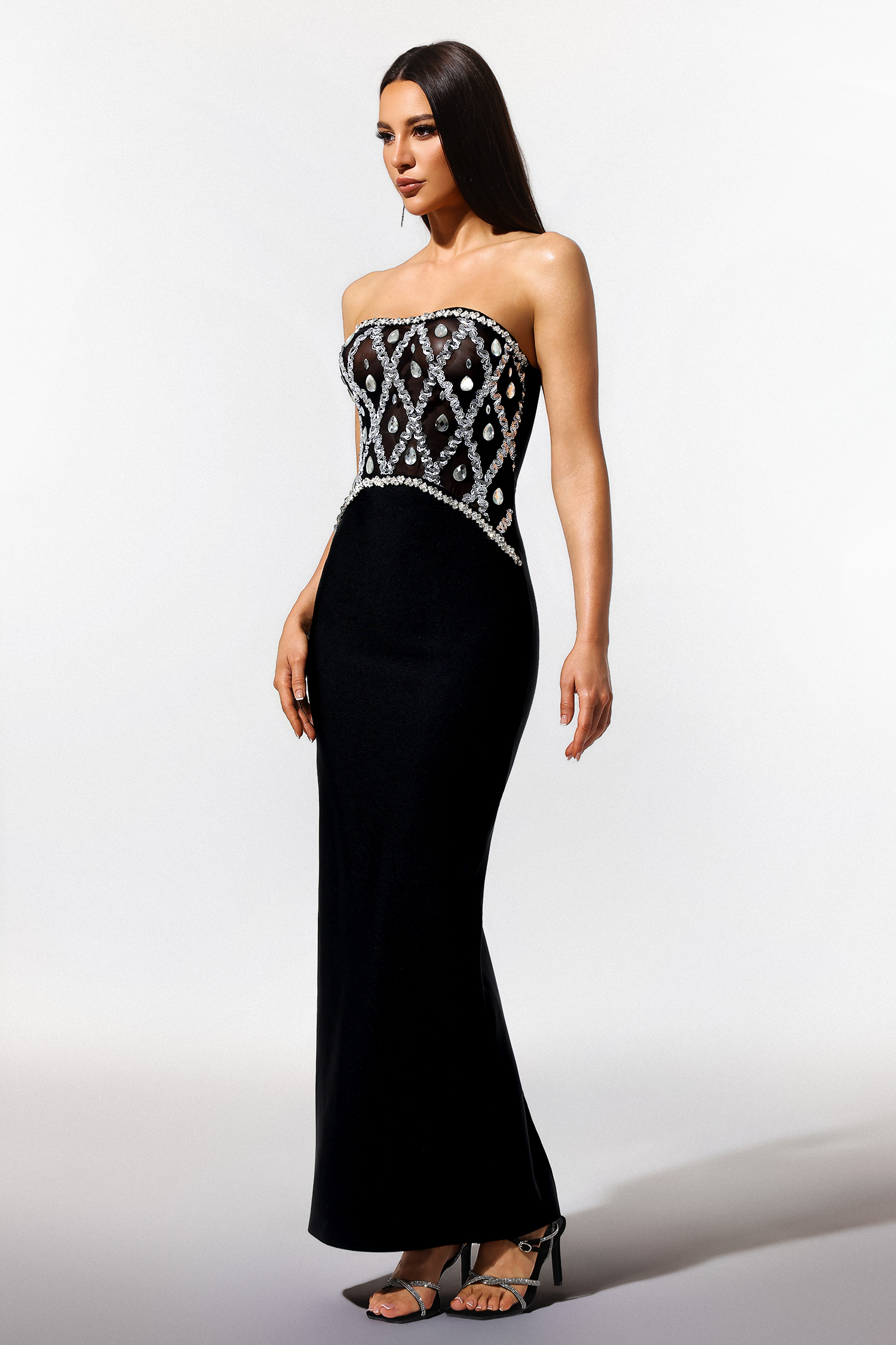 Xuliy Off-The-Shoulder Sleeveless Diamond Bandage Maxi Dress
