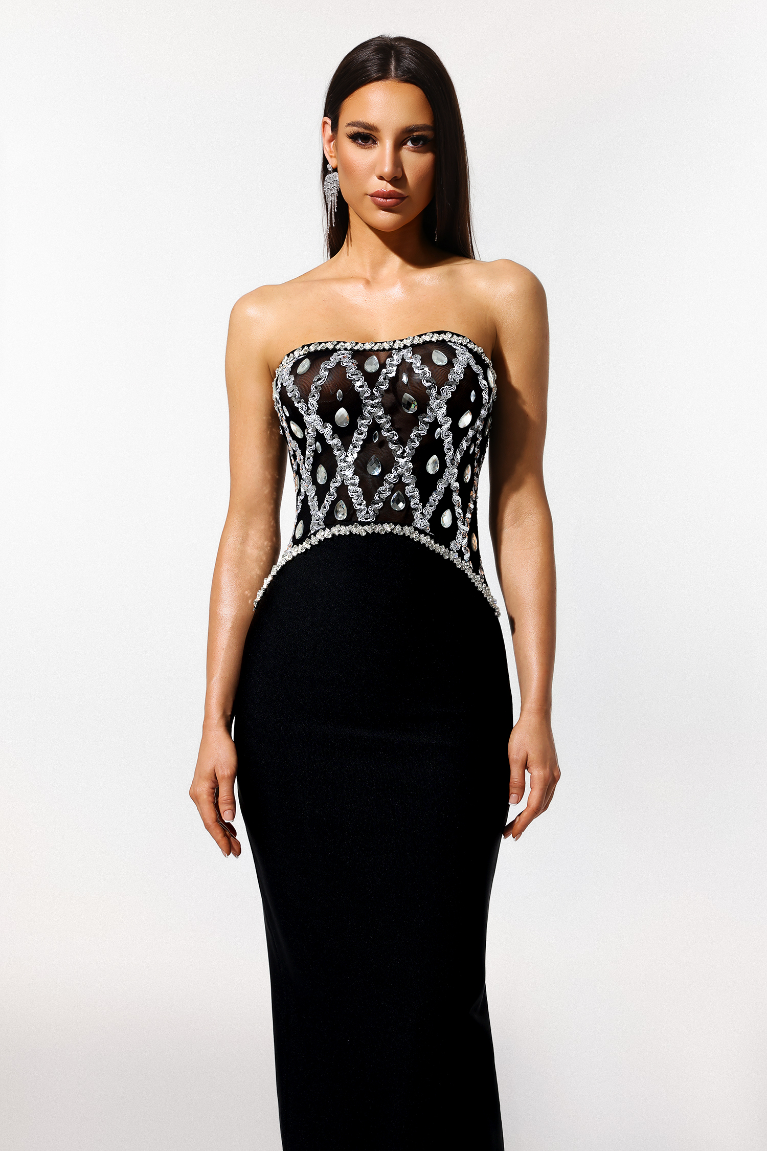 Xuliy Off-The-Shoulder Sleeveless Diamond Bandage Maxi Dress