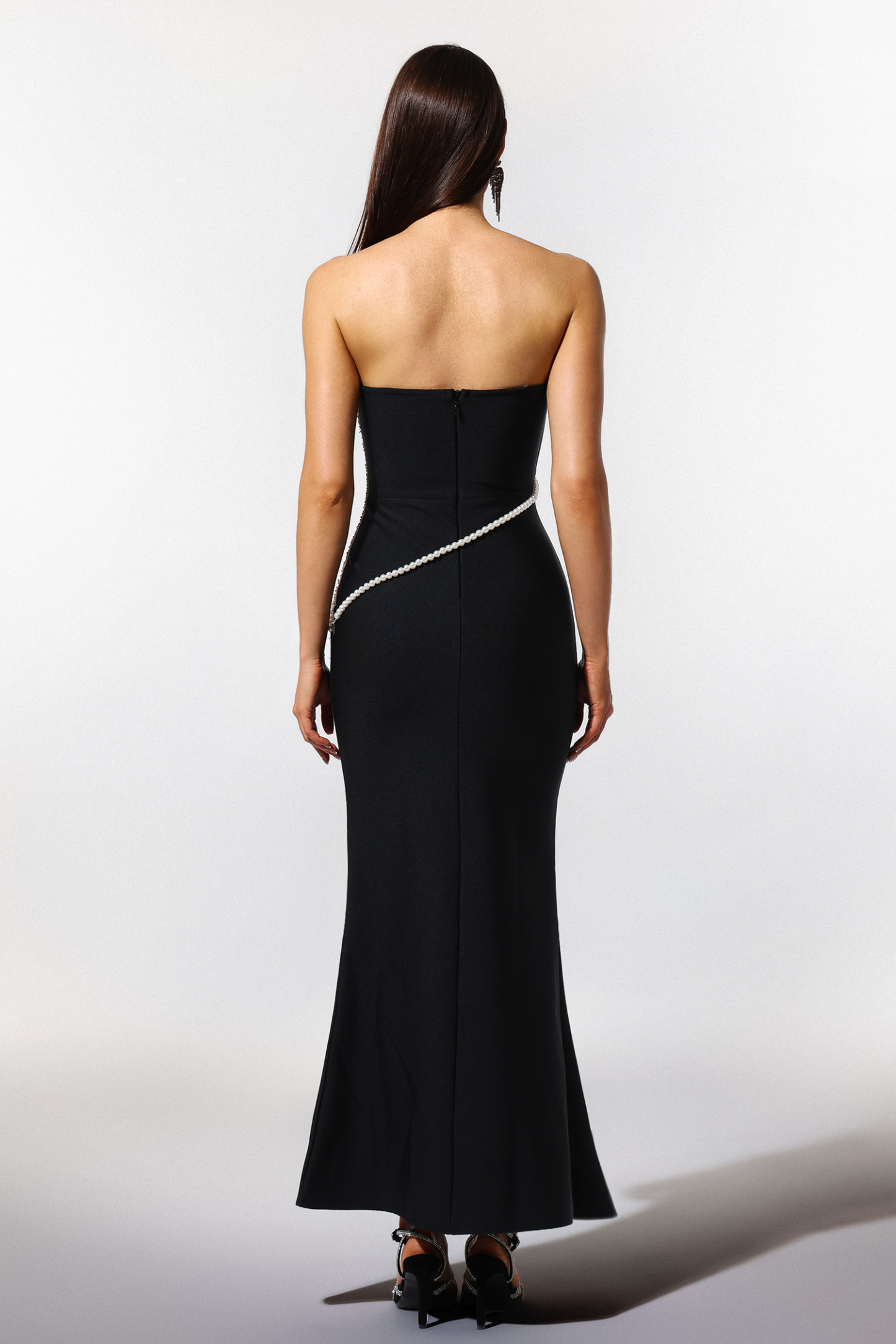 Tersaa Sleeveless Pearl Chain Bandage Maxi Dress