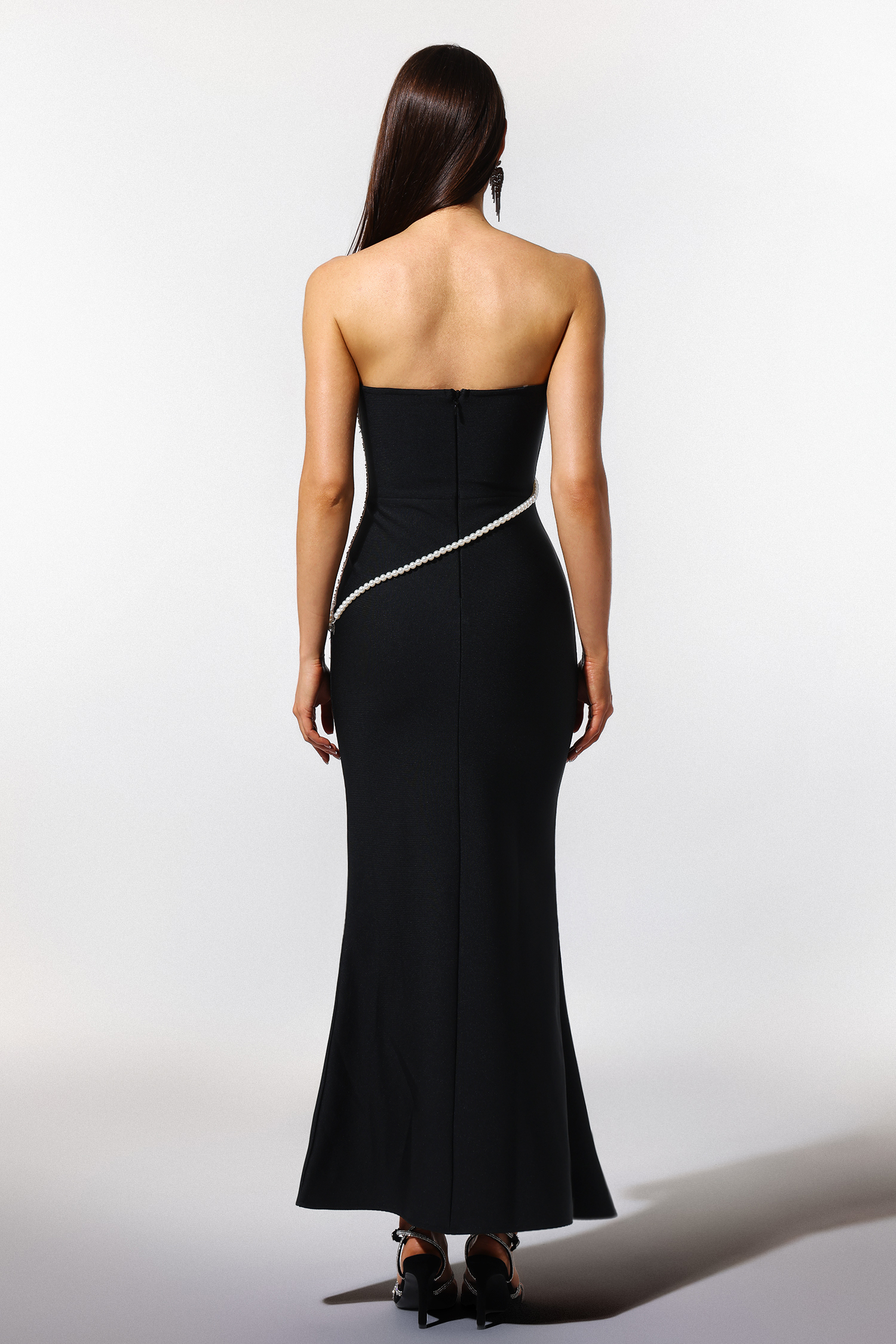 Tersaa Sleeveless Pearl Chain Bandage Maxi Dress