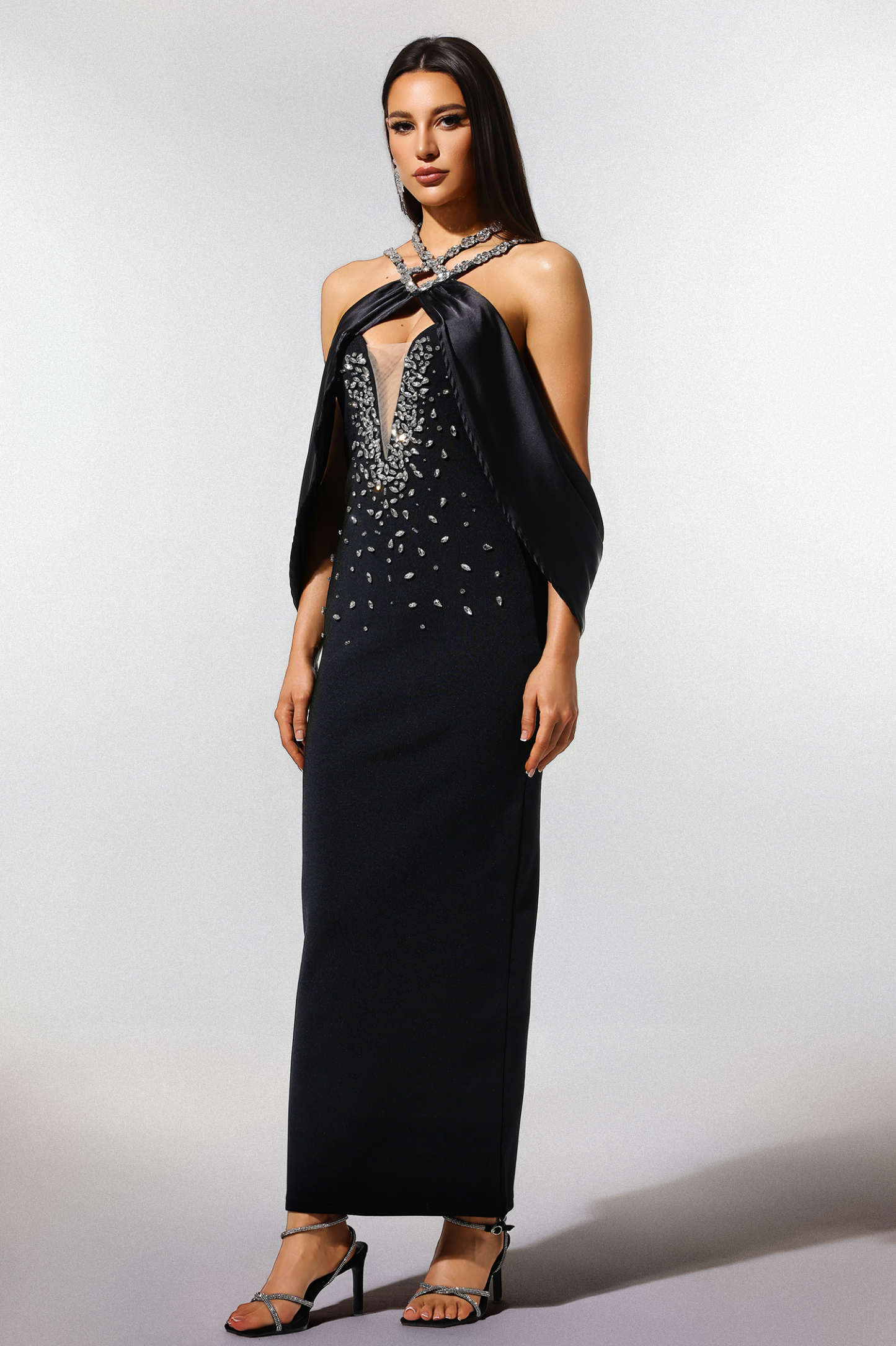 Vla Halter Sleeveless Diamond Bandage Maxi Dress