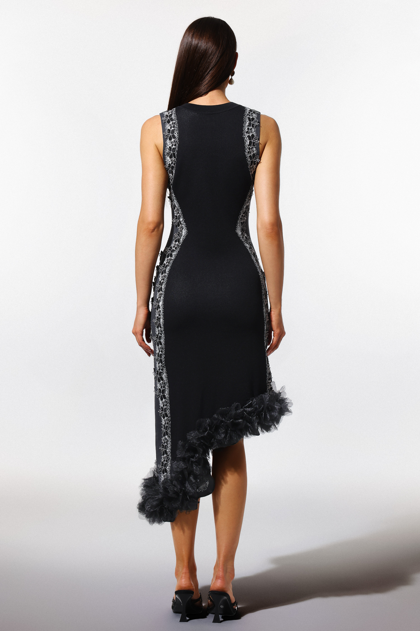 Imaan Round Collar Sleeveless Lace Bandage Midi Dress