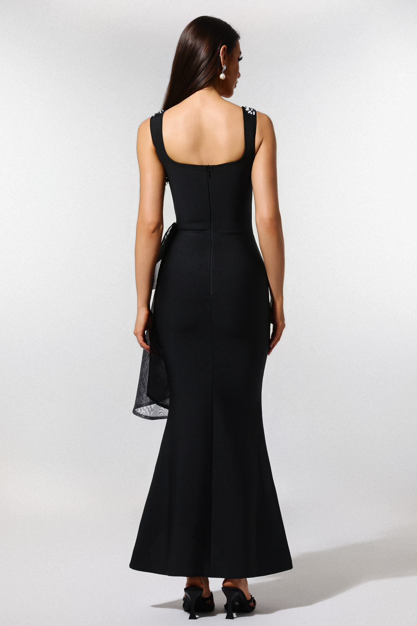 Havera Sleeveless Pearl Mesh Yarn Bandage Maxi Dress