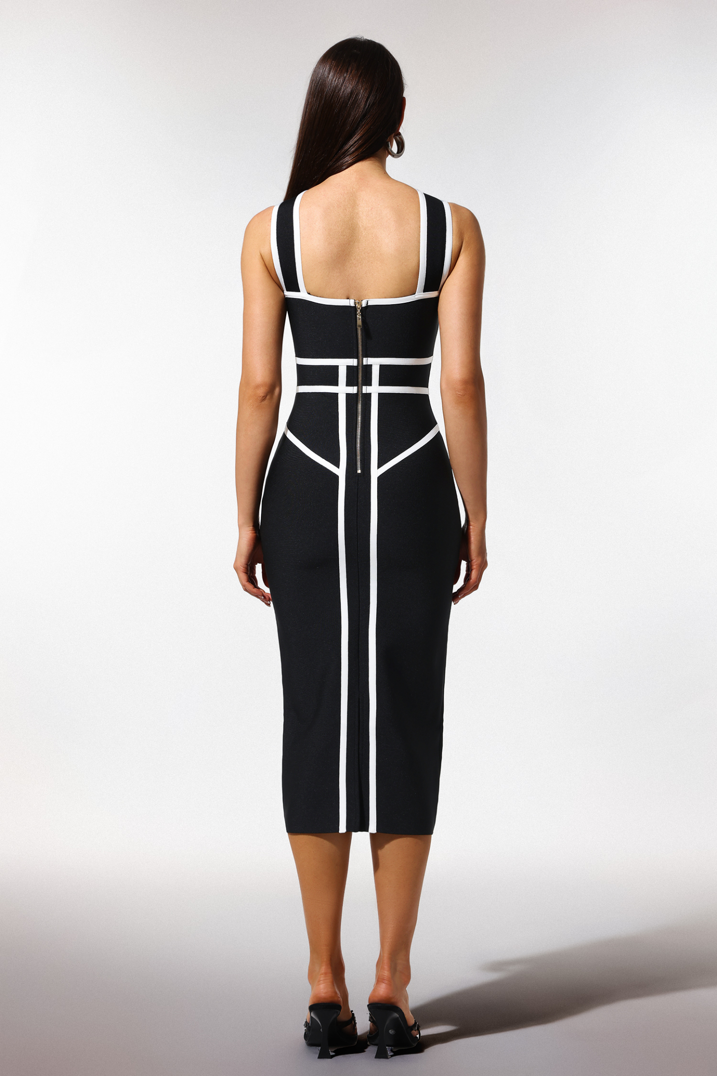 Serren Halter Sleeveless Stripes Bandage Maxi Dress