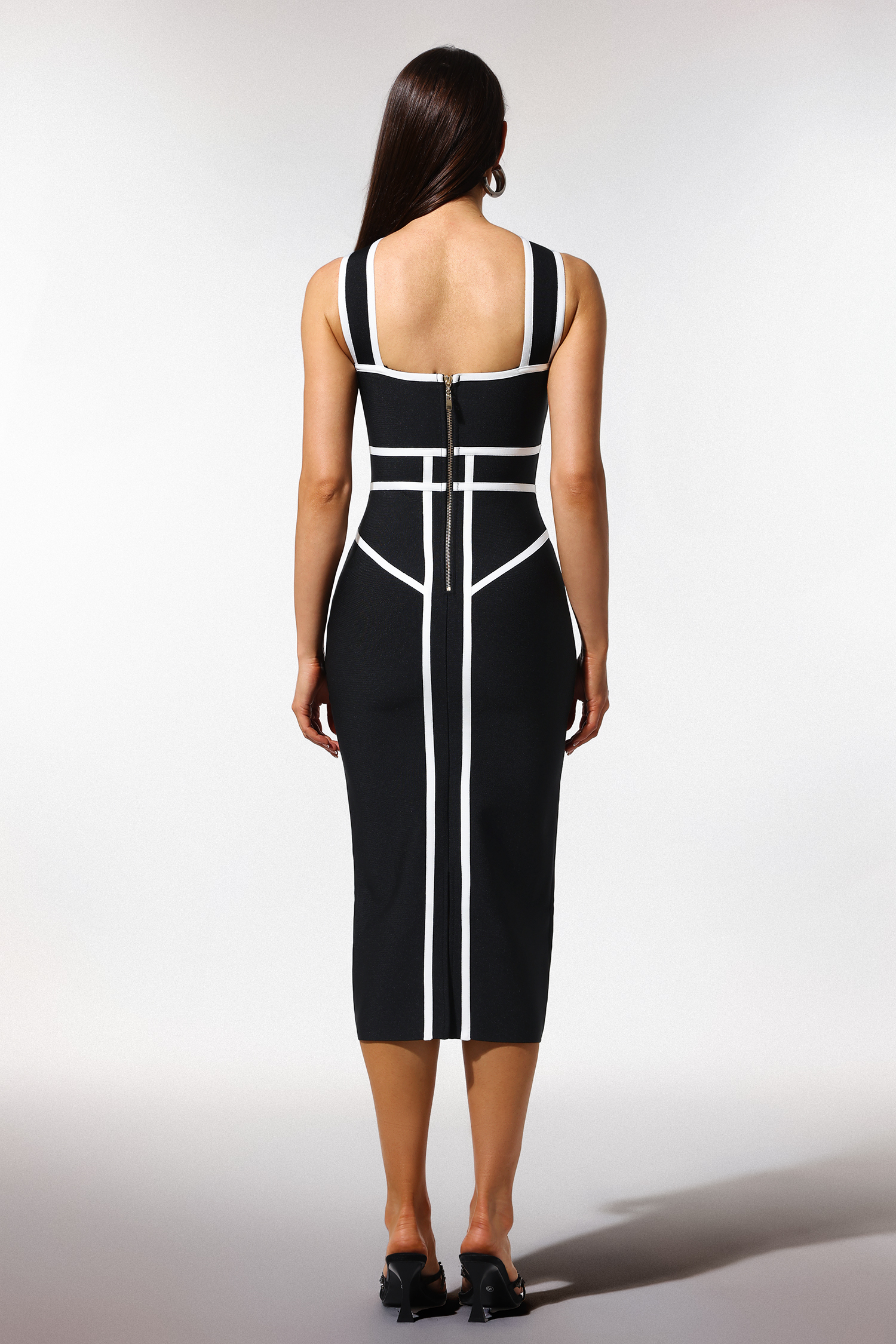 Serren Halter Sleeveless Stripes Bandage Maxi Dress