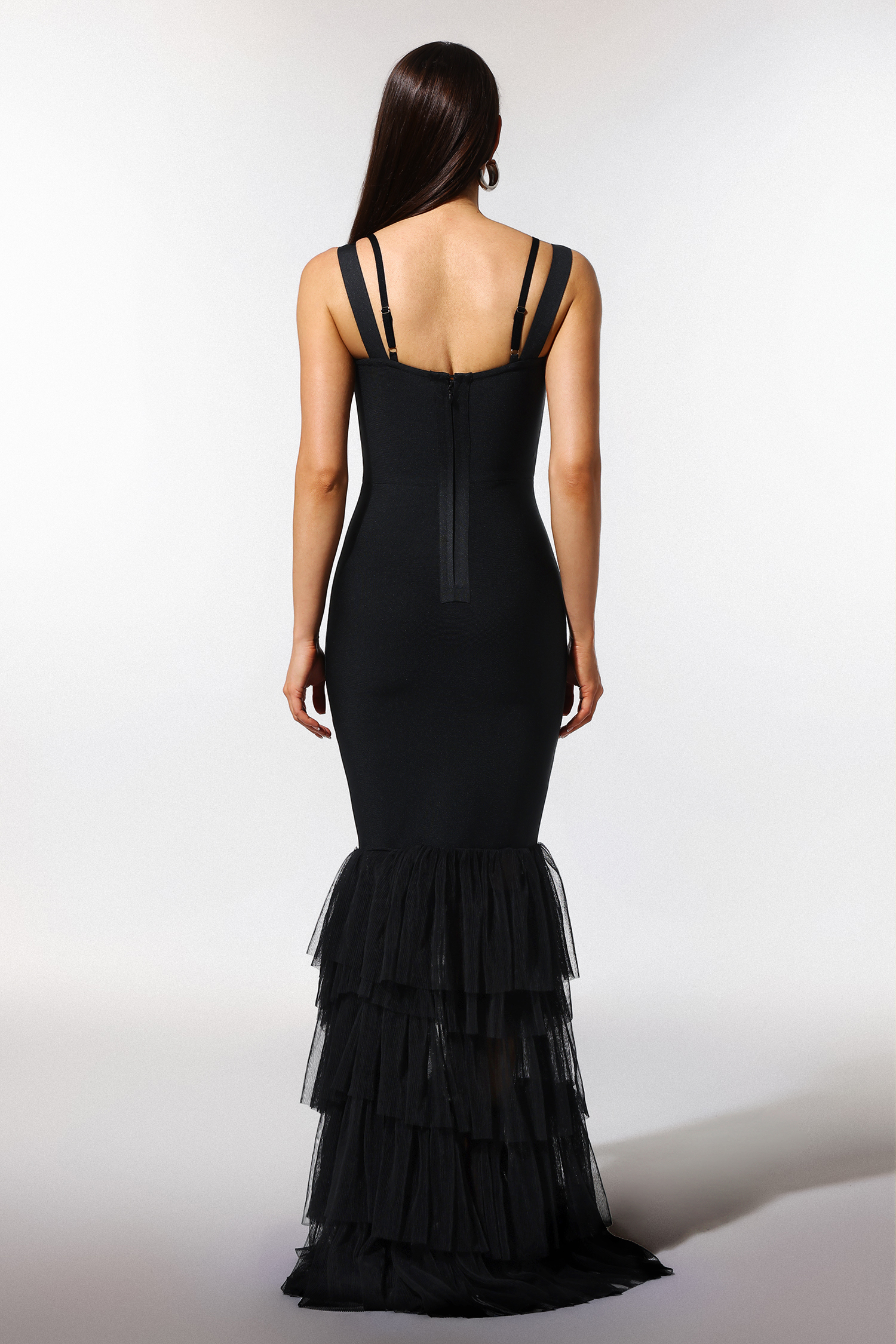 Mio Sleeveless Fish Tail Mesh Yarn Bandage Maxi Dress