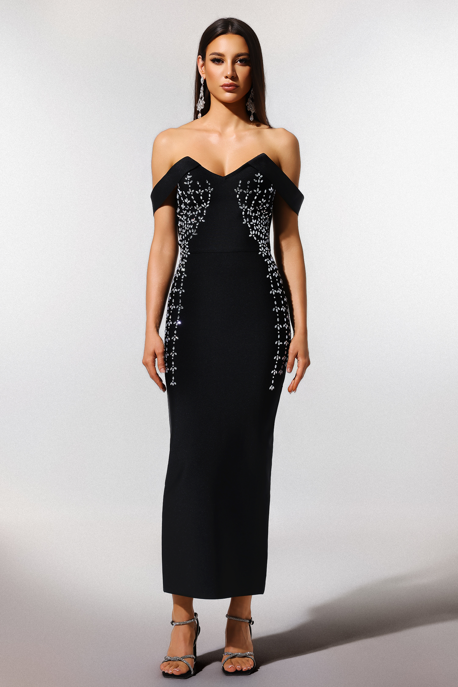 Hatice Off-The-Shoulder Diamond Bandage Maxi Dress