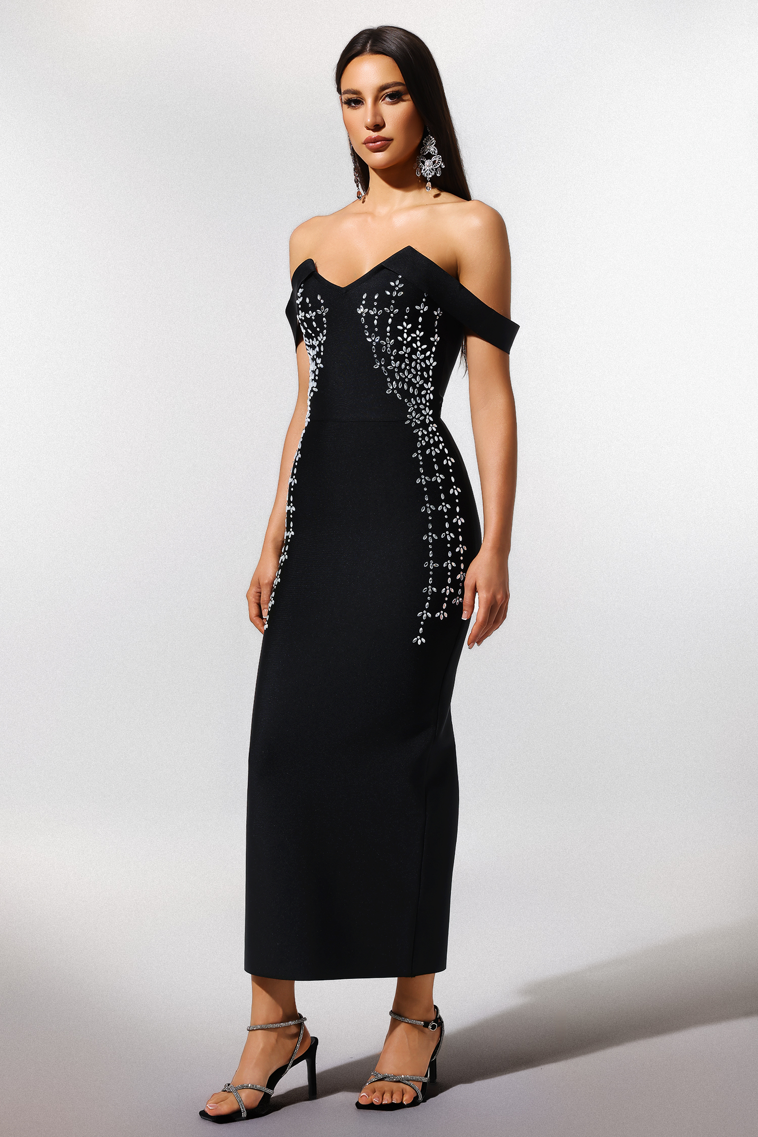 Hatice Off-The-Shoulder Diamond Bandage Maxi Dress