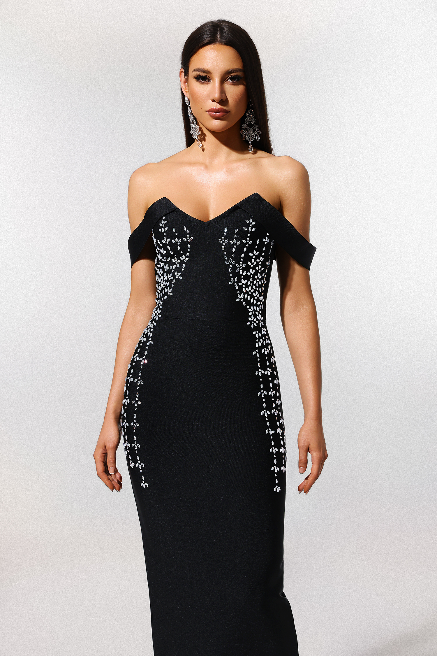 Hatice Off-The-Shoulder Diamond Bandage Maxi Dress