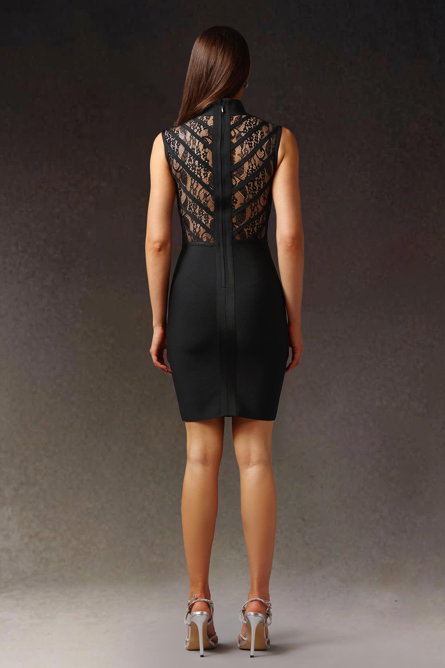 Daphne Round Collar Sleeveless  Lace Bandage Mini Dress