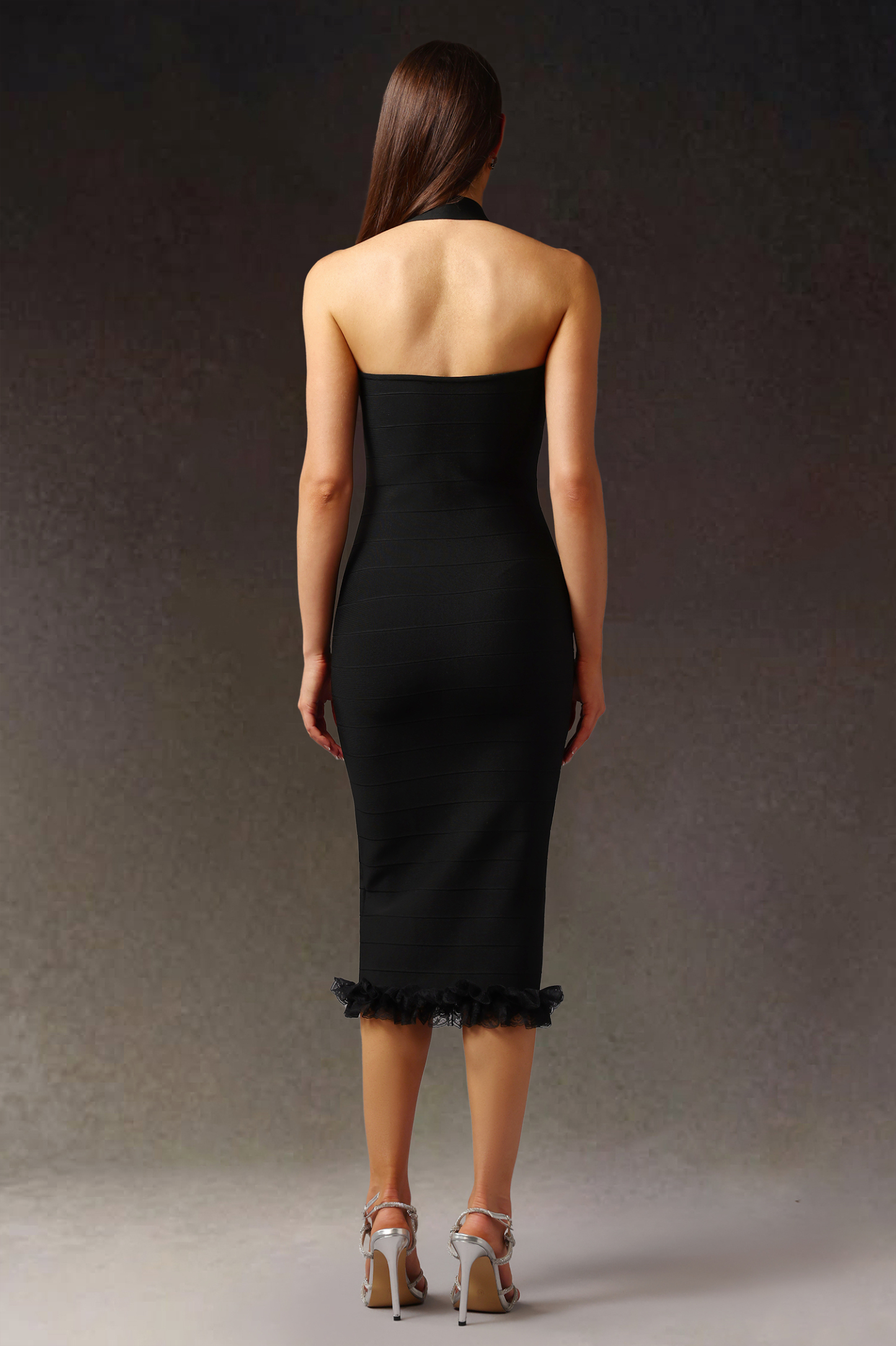 Nahla Halter  Sleeveless Lace Bandage Midi Dress