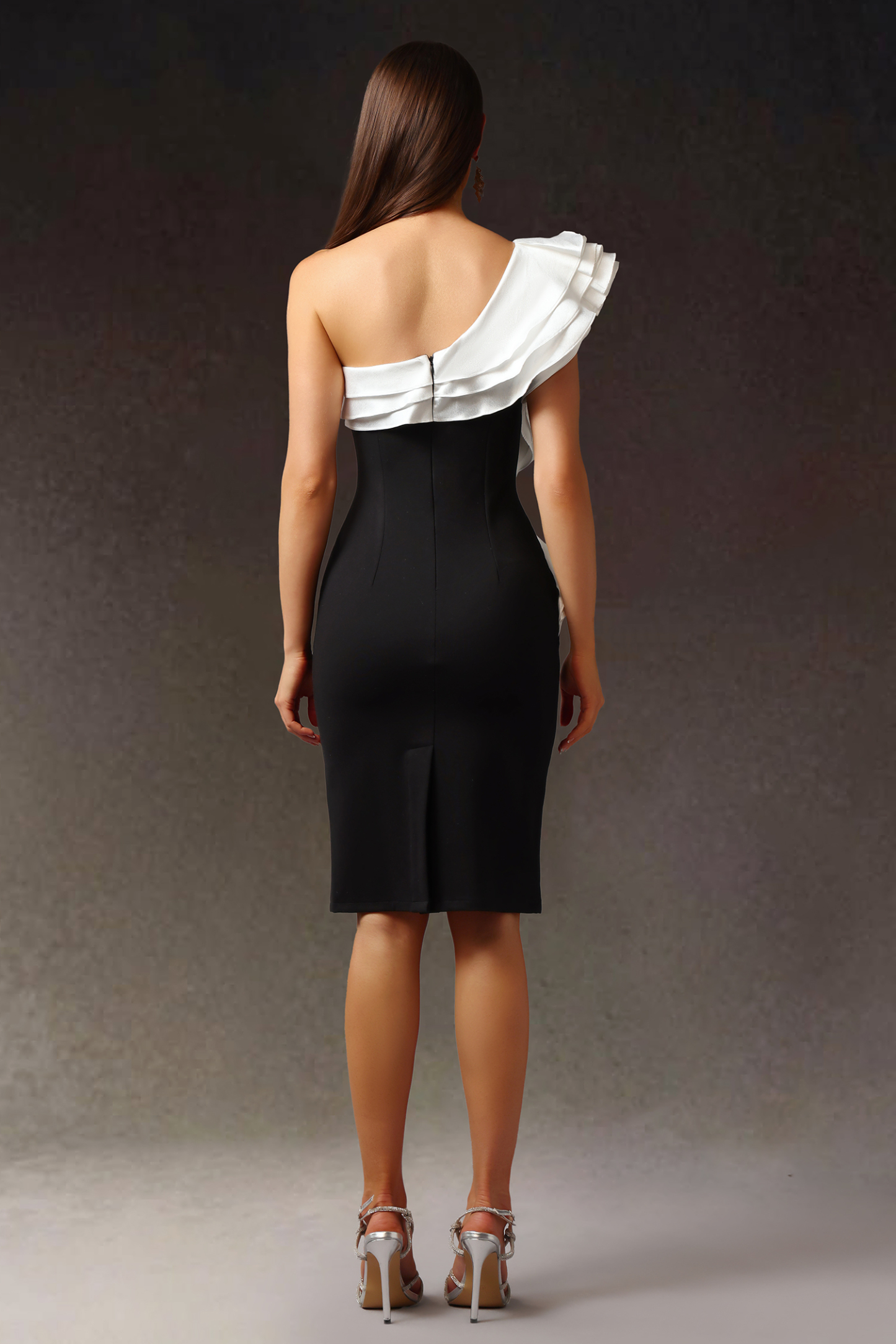 Ereen Sleeveless One Shoulder Flounce Bandage Mini Dress