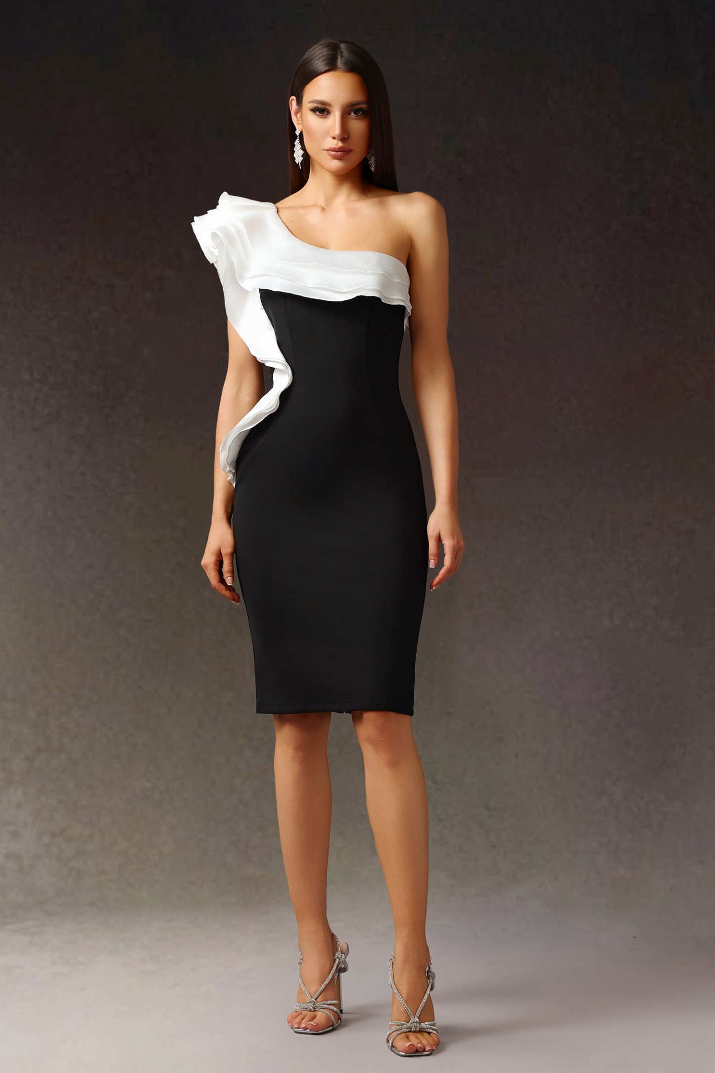Ereen Sleeveless One Shoulder Flounce Bandage Mini Dress