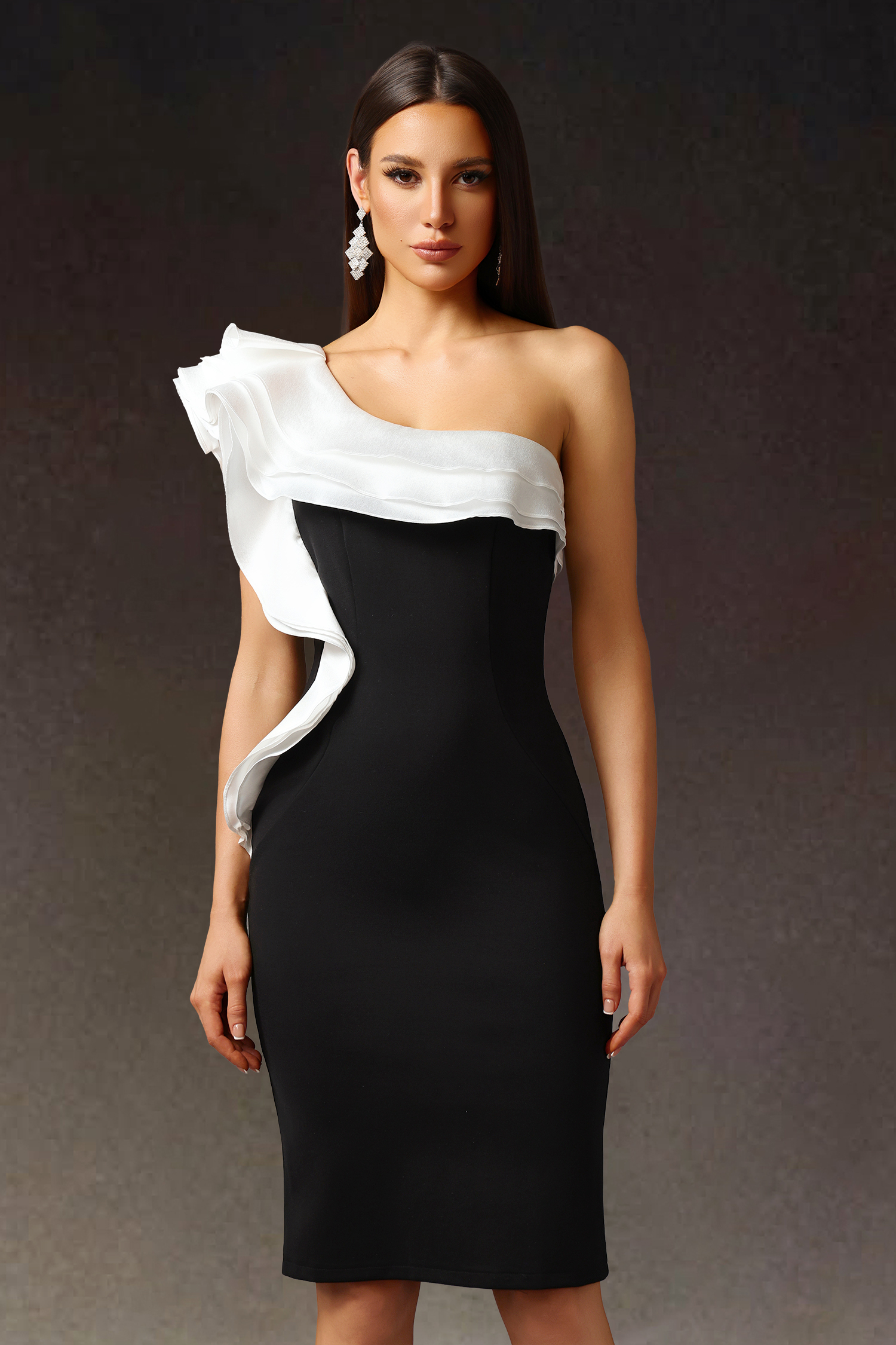 Ereen Sleeveless One Shoulder Flounce Bandage Mini Dress
