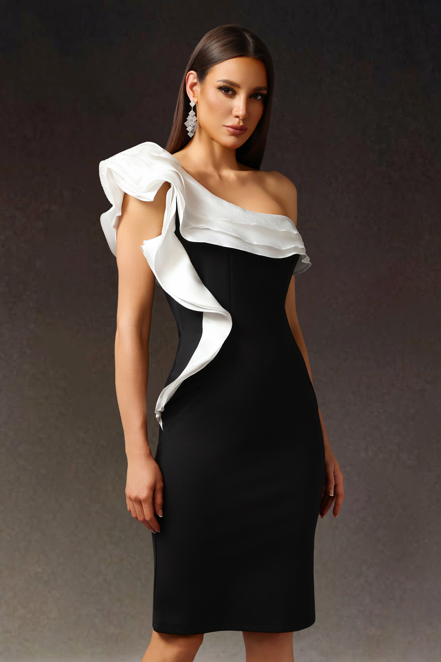 Ereen Sleeveless One Shoulder Flounce Bandage Mini Dress