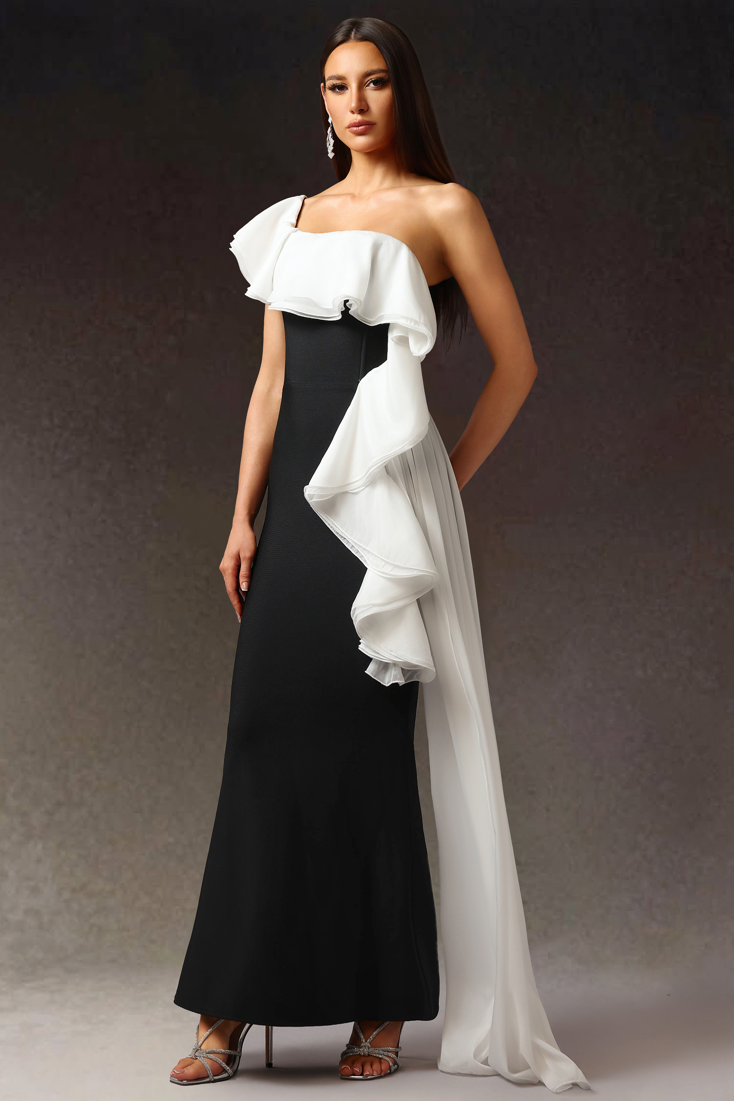 Fifer Sleeveless Off-The-Shoulder Flounce Bandage Maxi Dress