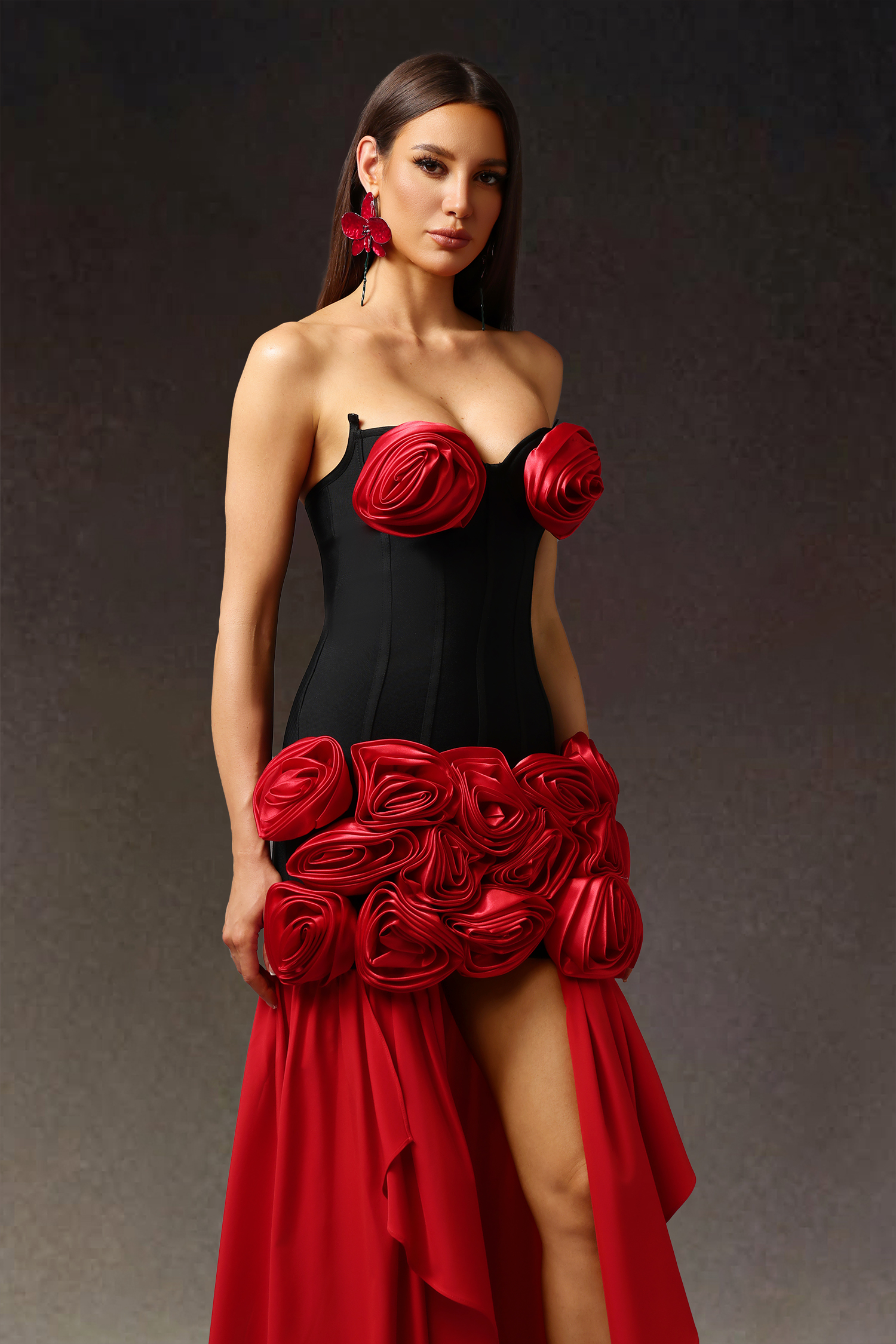 Triasa Sleeveless Flowers Bandage Maxi Dress