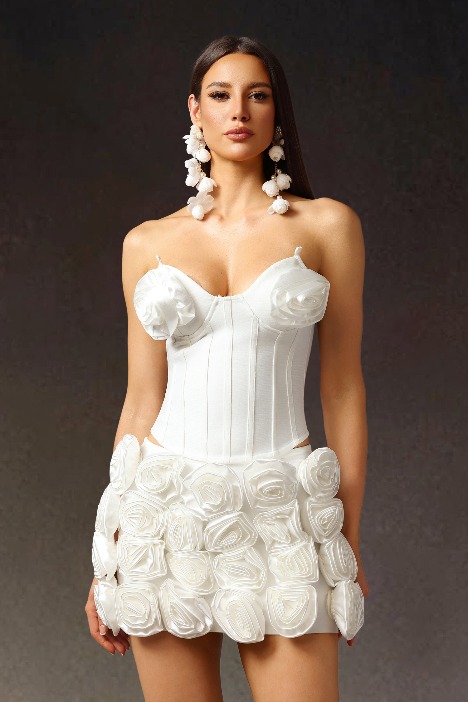 Loran Sleeveless Flowers Bandage Mini Two Piece Set